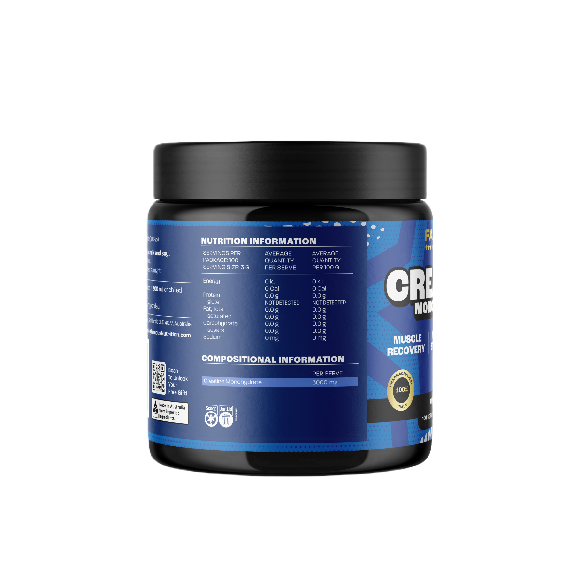 Famous Nutrition Creatine Monohydrate Unflavoured 300g - Image 2