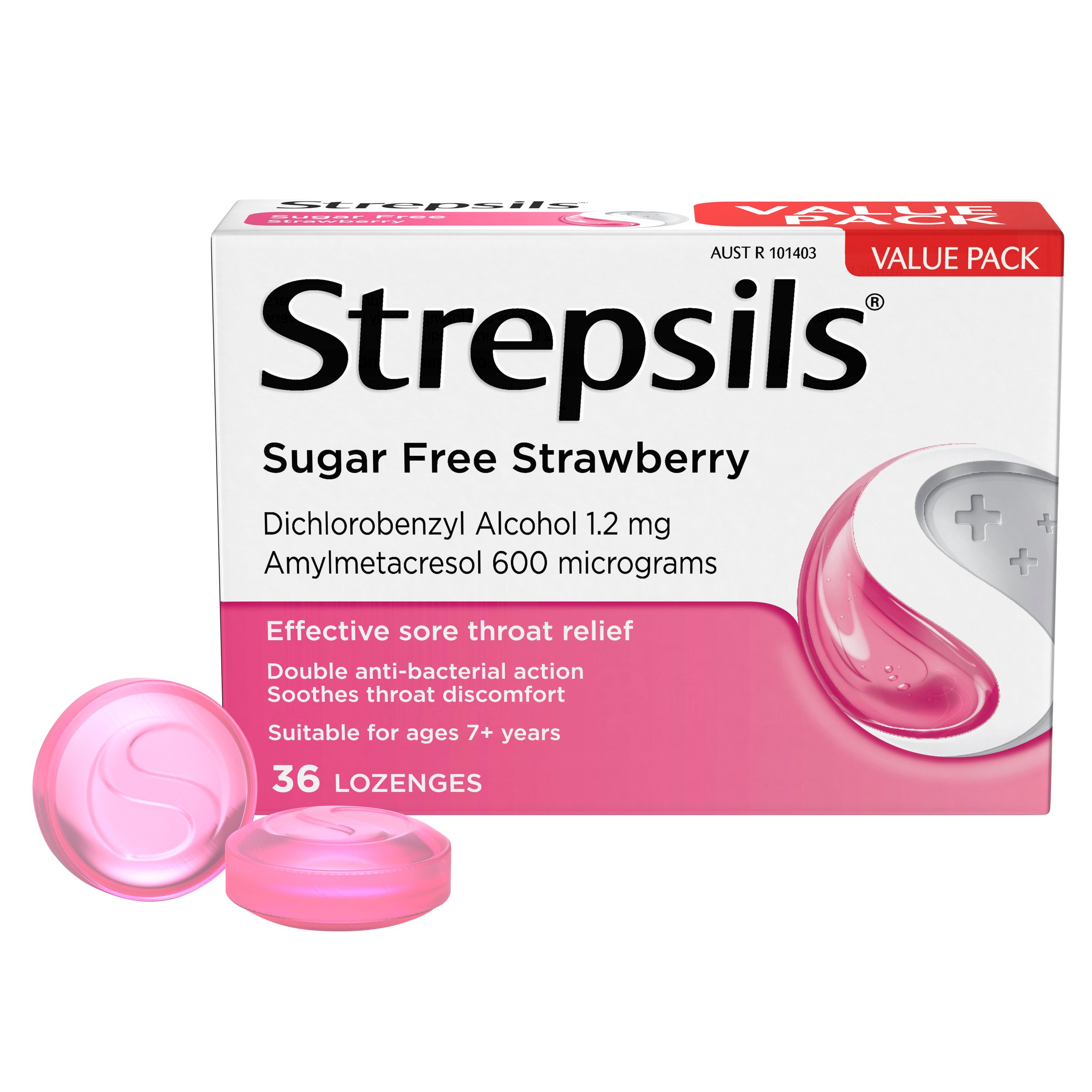 Strepsils Sugar Free Double Antibacterial Action Strawberry 36 lozenges - Image 7