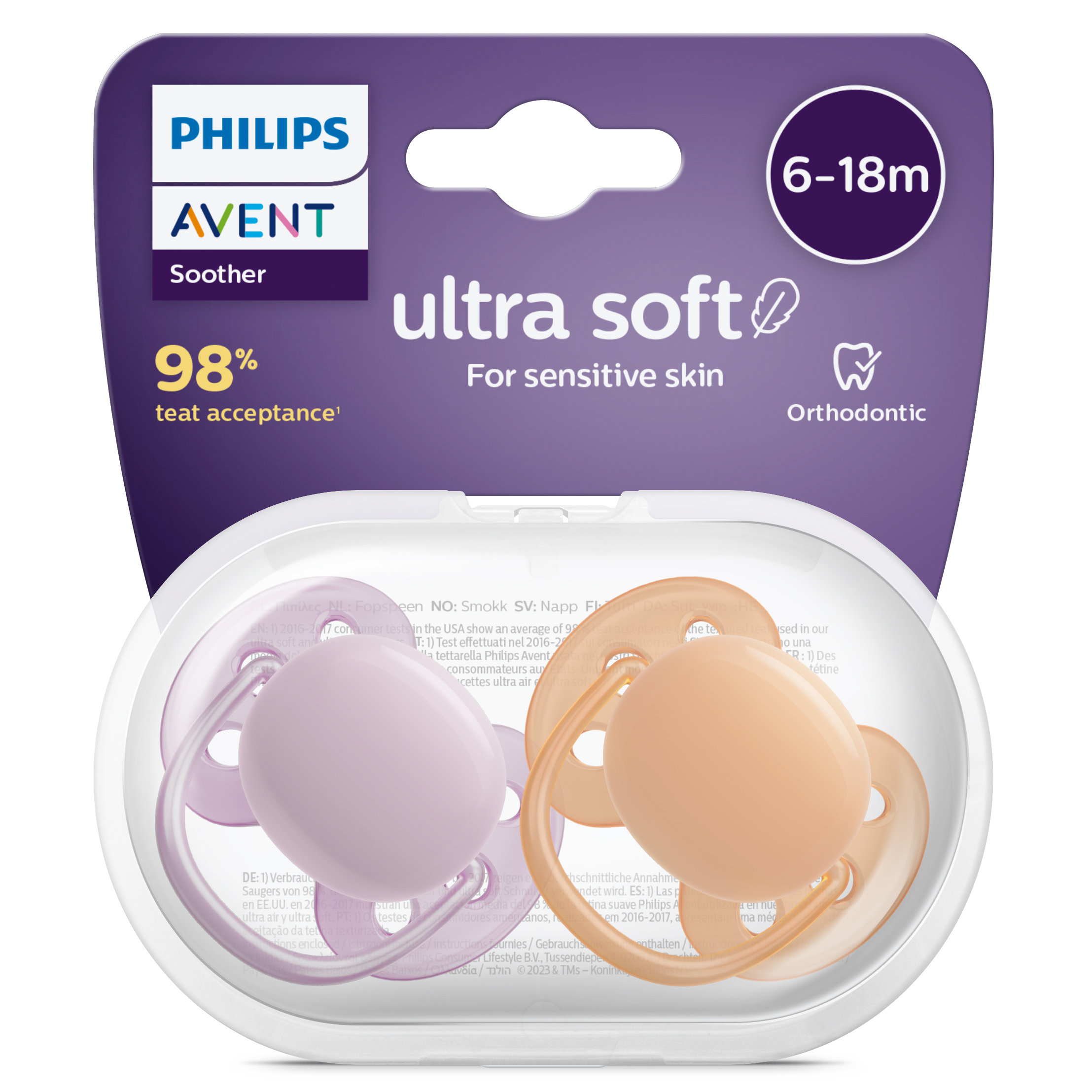 Avent Soft Soother Plain Mixed, 6-18 Months SCF091/34 - 2 pack - Image 2