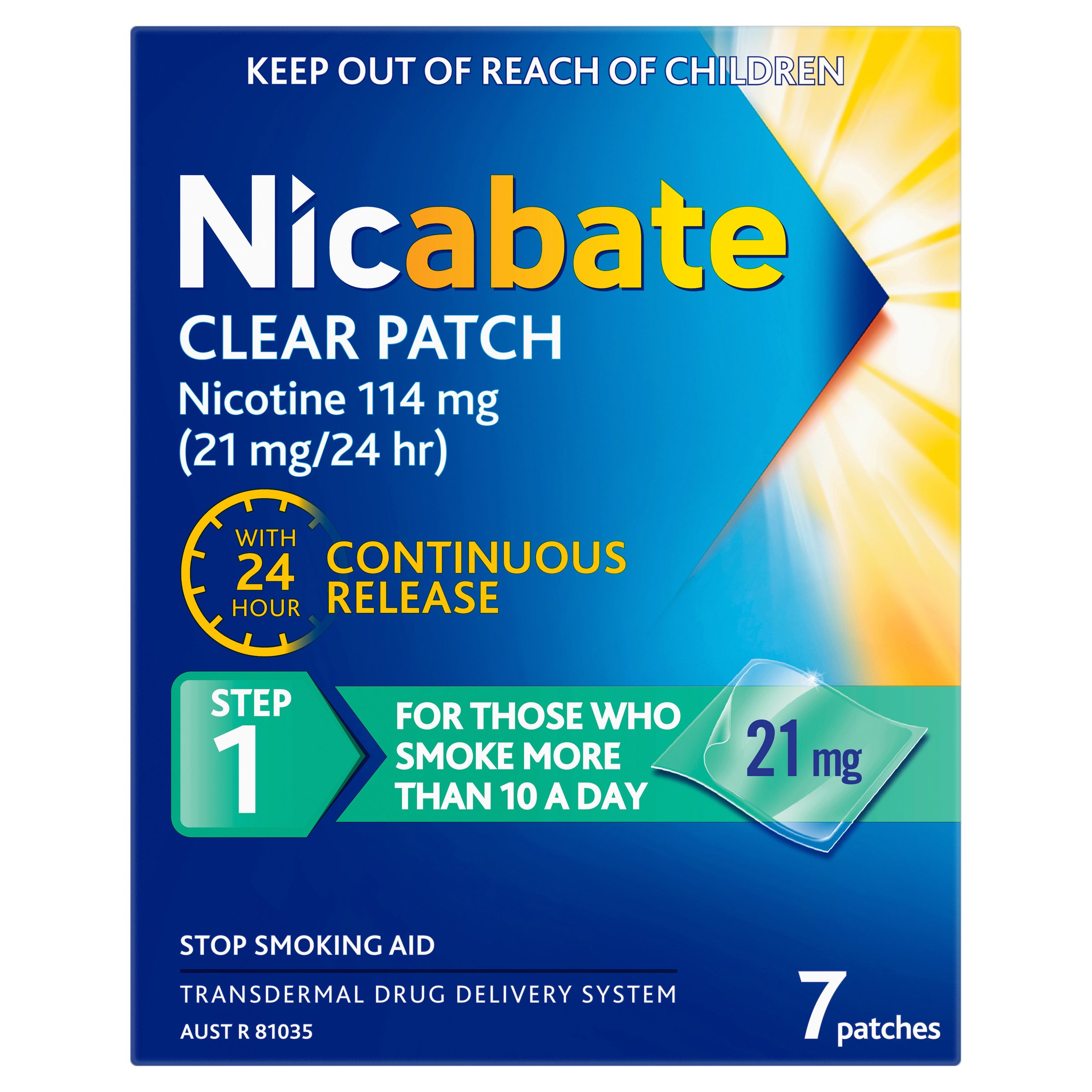 Nicabate Clear Patch 21mg Step 1 - 7 patches - Image 1