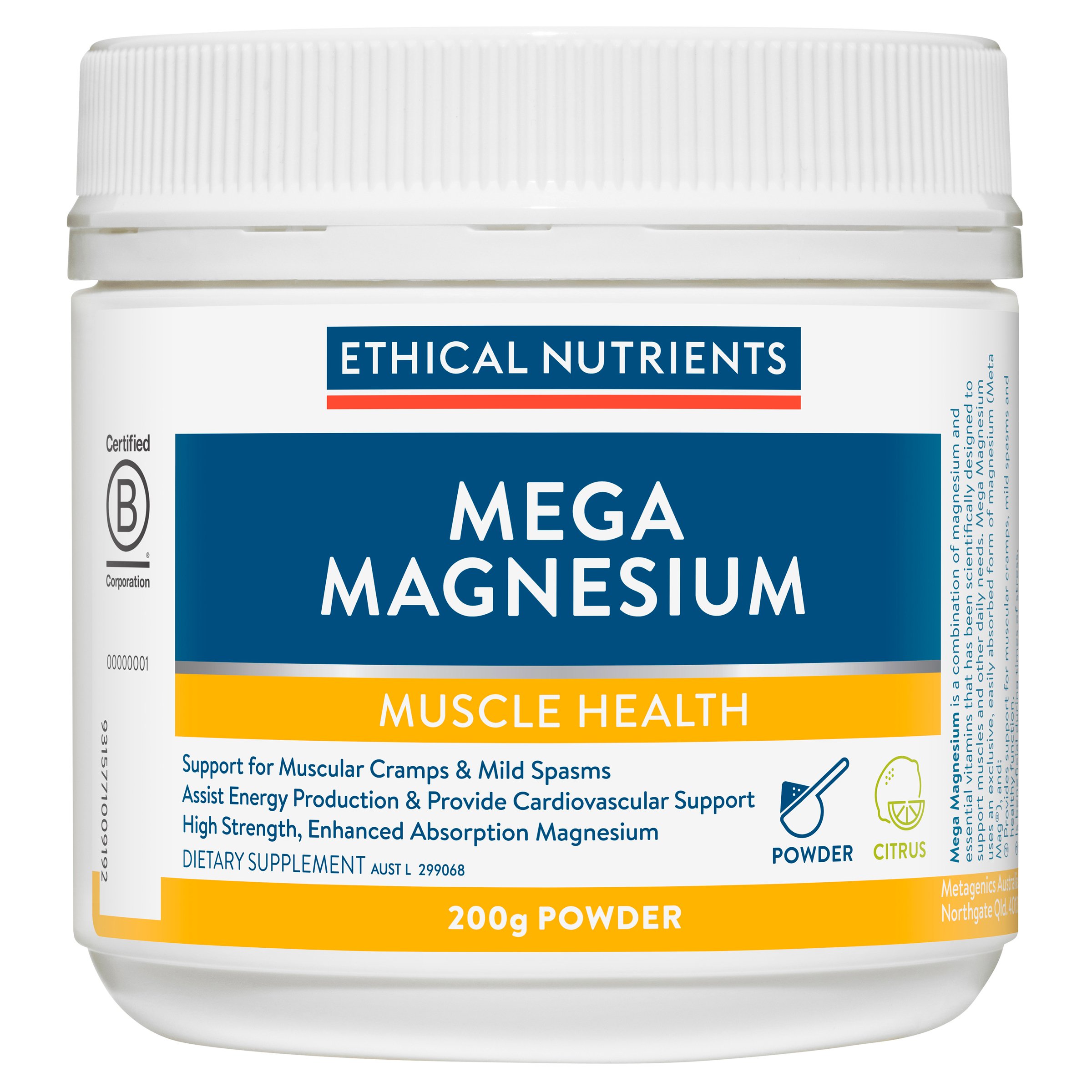 Ethical Nutrients Mega Magnesium Powder Citrus 200g - Image 1