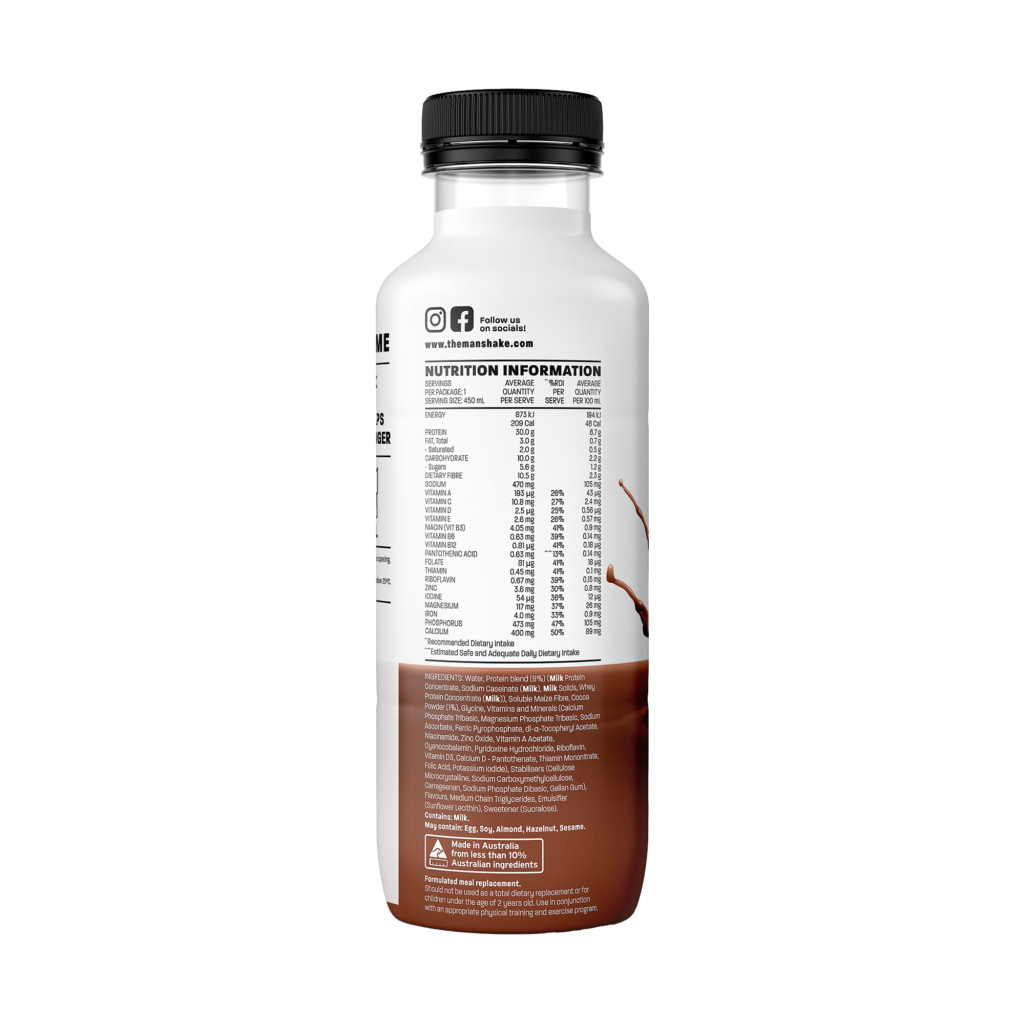 The Man Shake Meal Replacement Drink Chocolate 450ml - Image 2