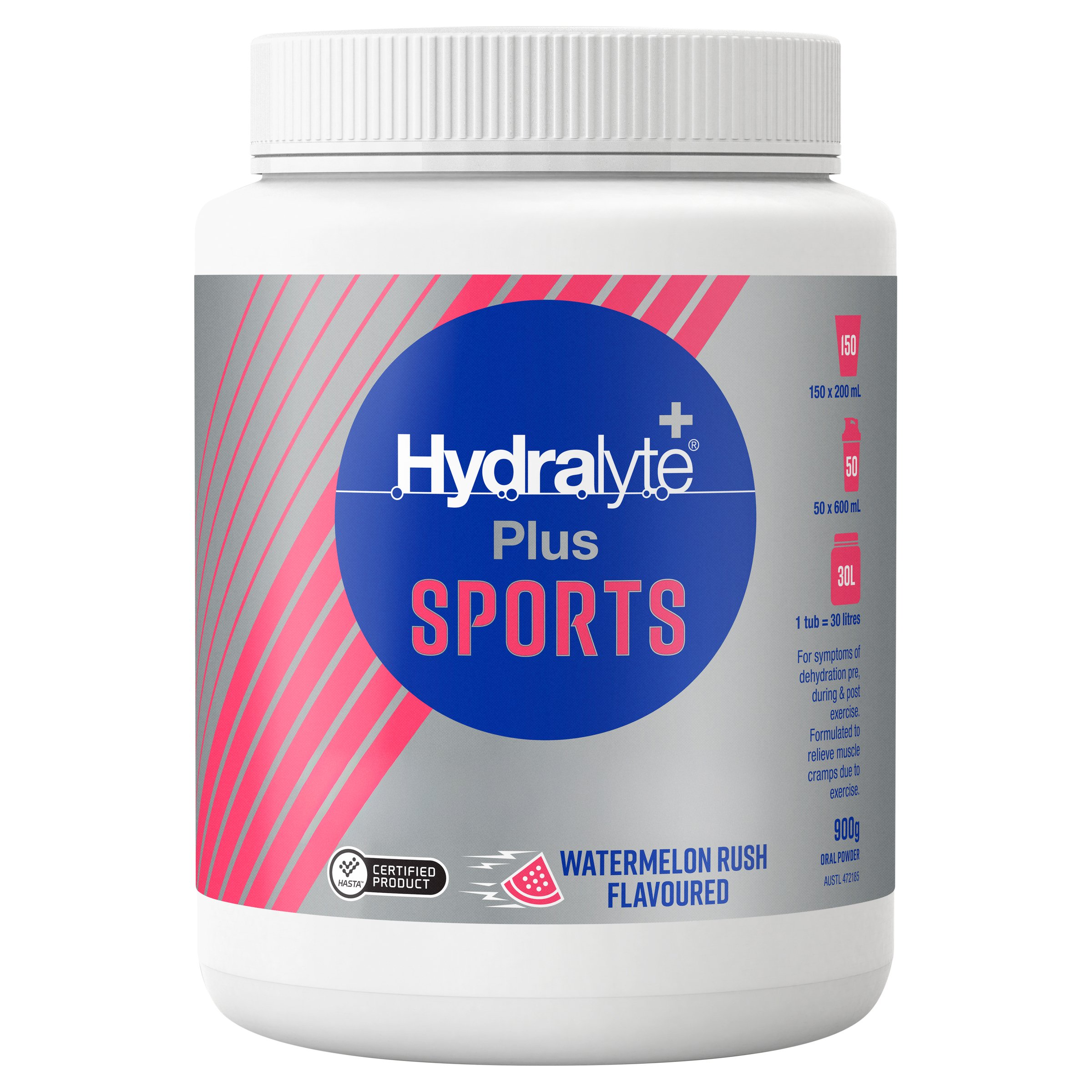 Hydralyte Plus Sports Watermelon Rush Flavoured Powder Tub 900g - Image 5