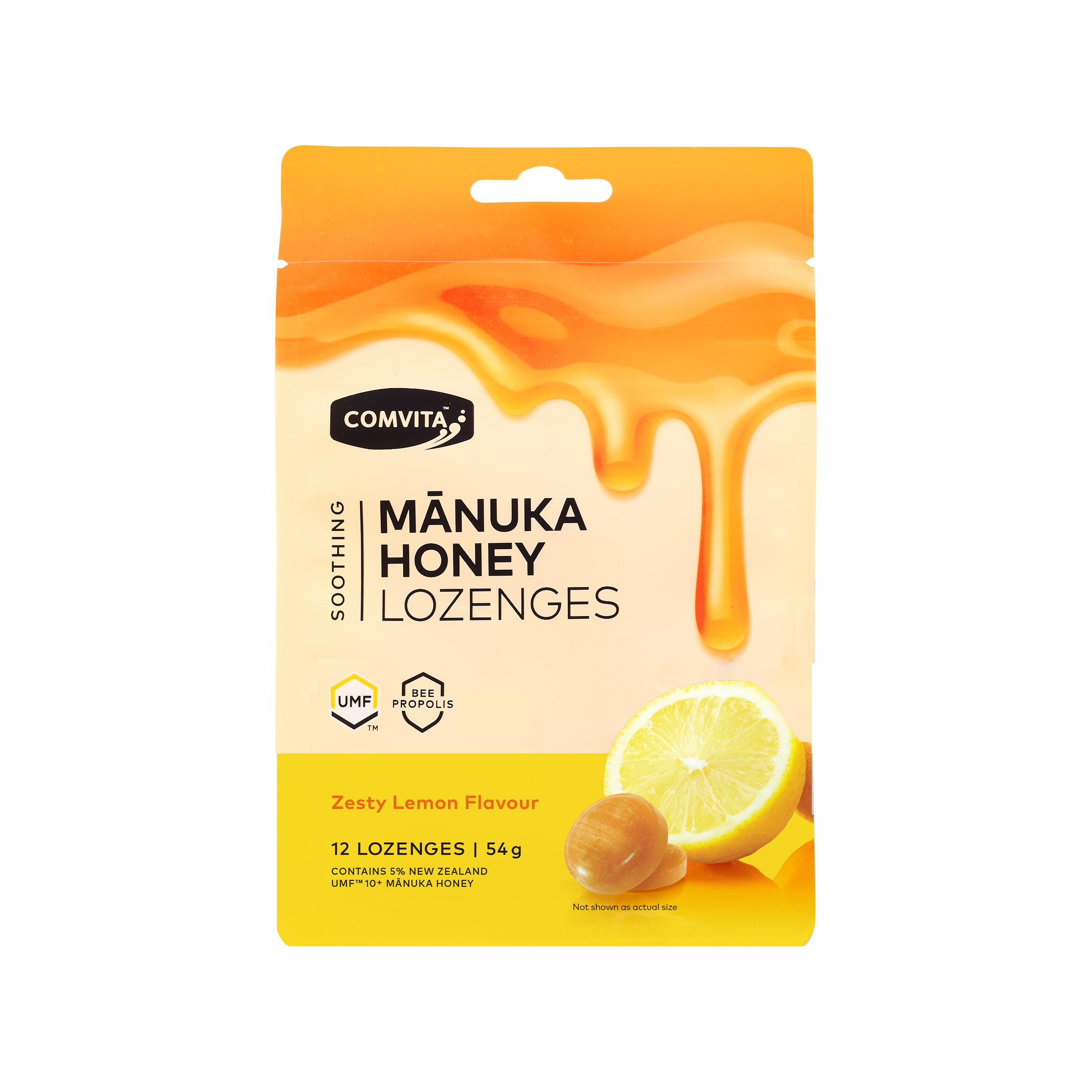 Comvita Soothing Manuka Honey Zesty Lemon Flavour 12 lozenges - Image 1