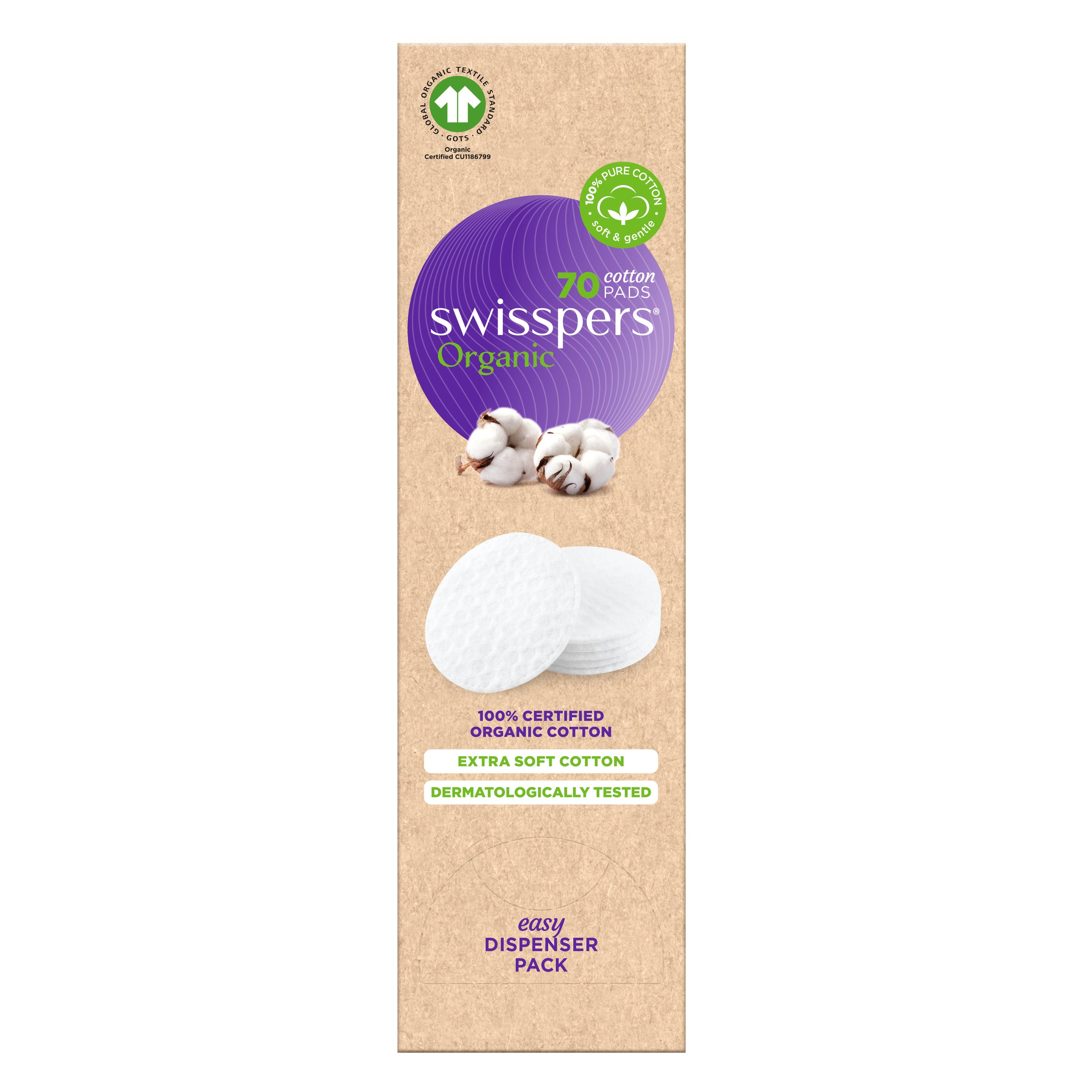 Swisspers Organic Round Pads - Eco Dispenser 70 pack - Image 1