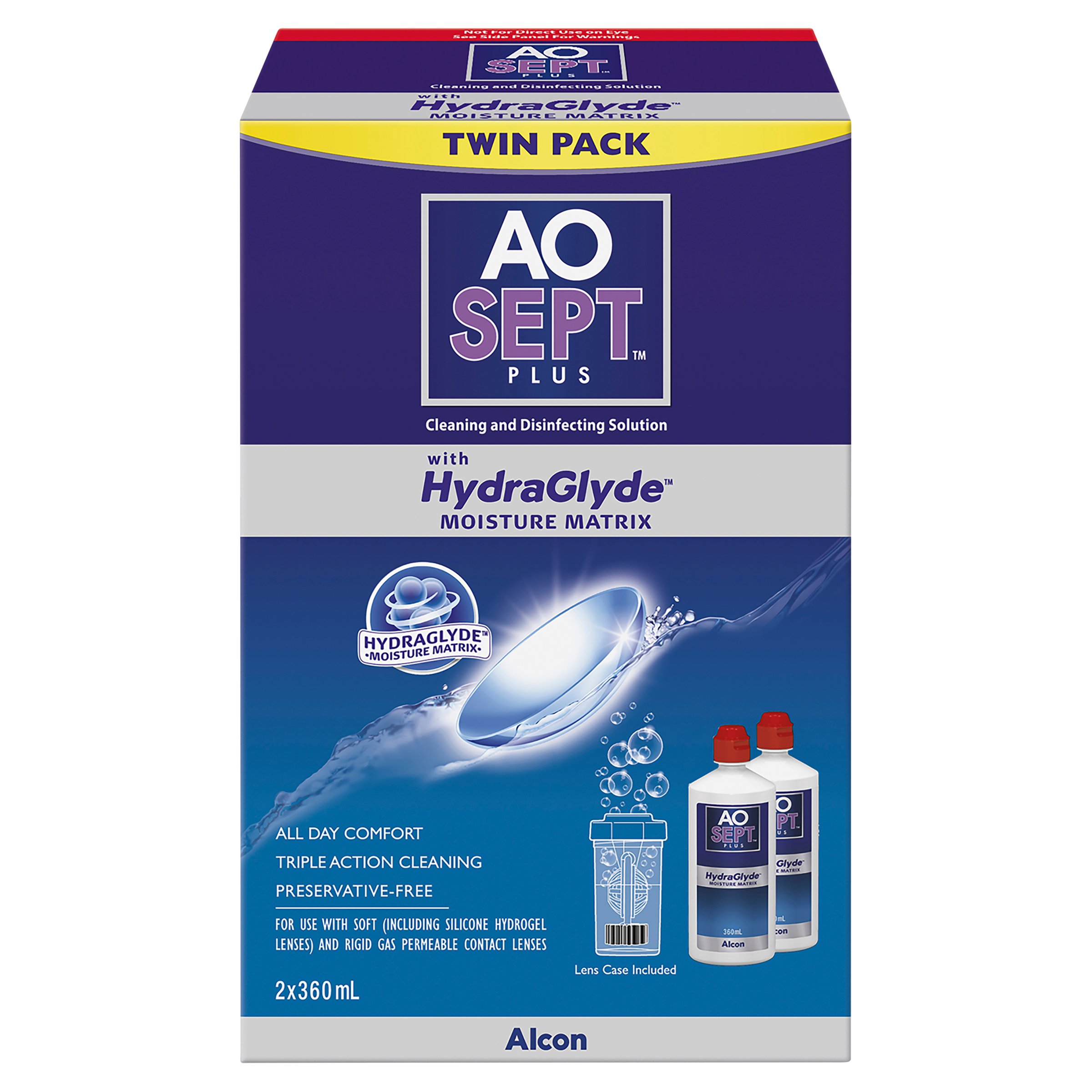 Aosept Plus Hydraglyde Twin 360ml - 2 pack - Image 1