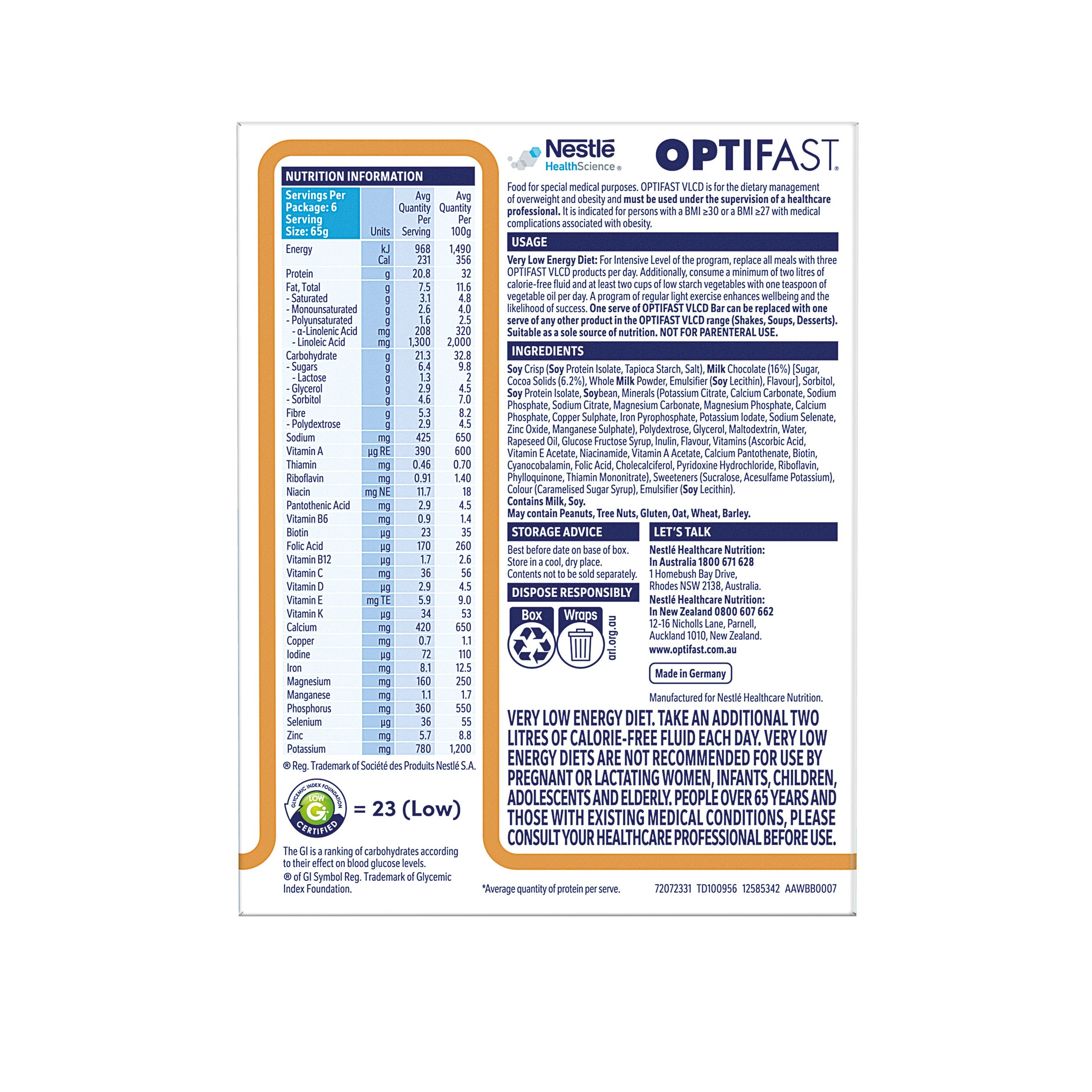 Optifast VLCD Bar Cappuccino 65g - 6 pack - Image 2