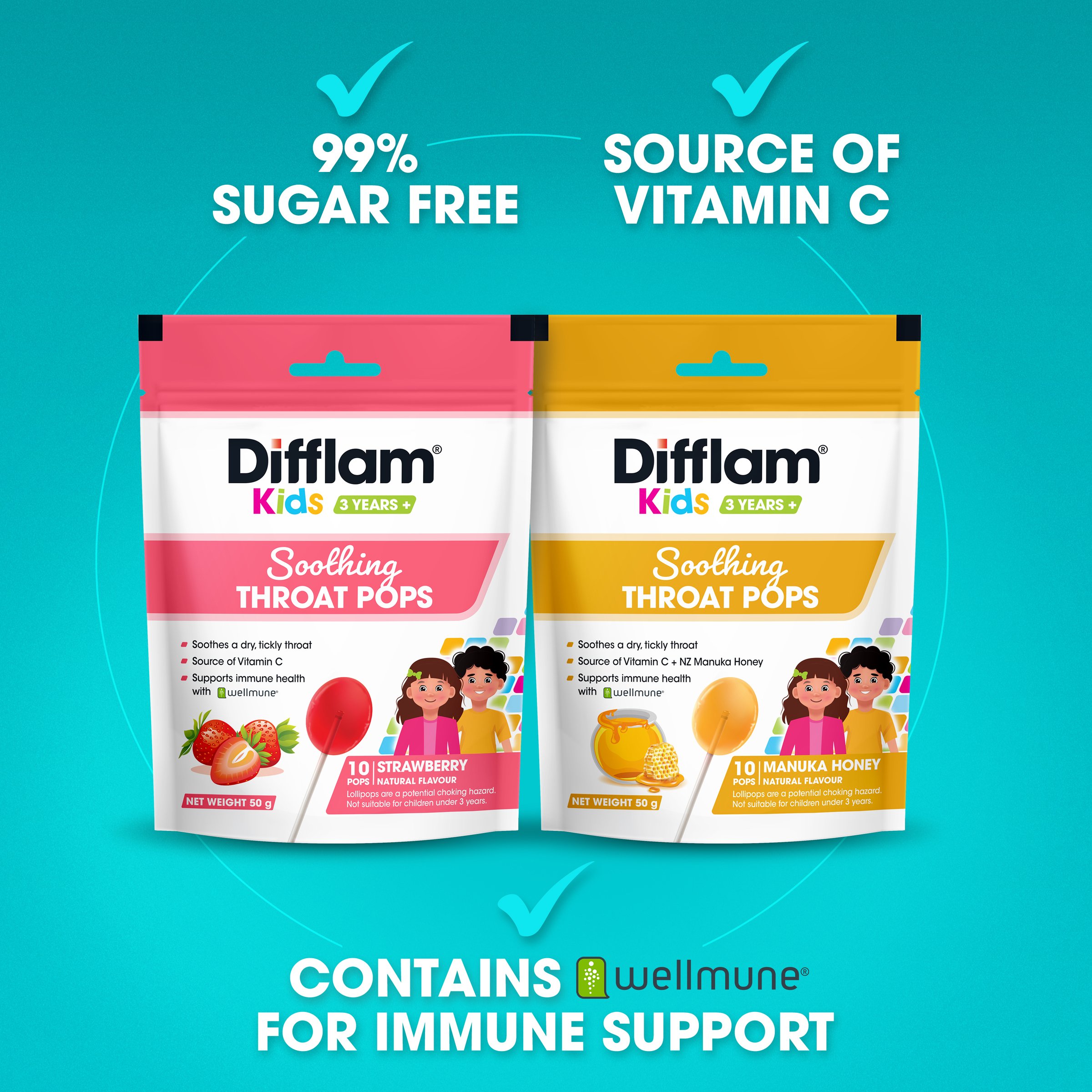 Difflam Kids Pops Strawberry 10 lozenges - Image 4