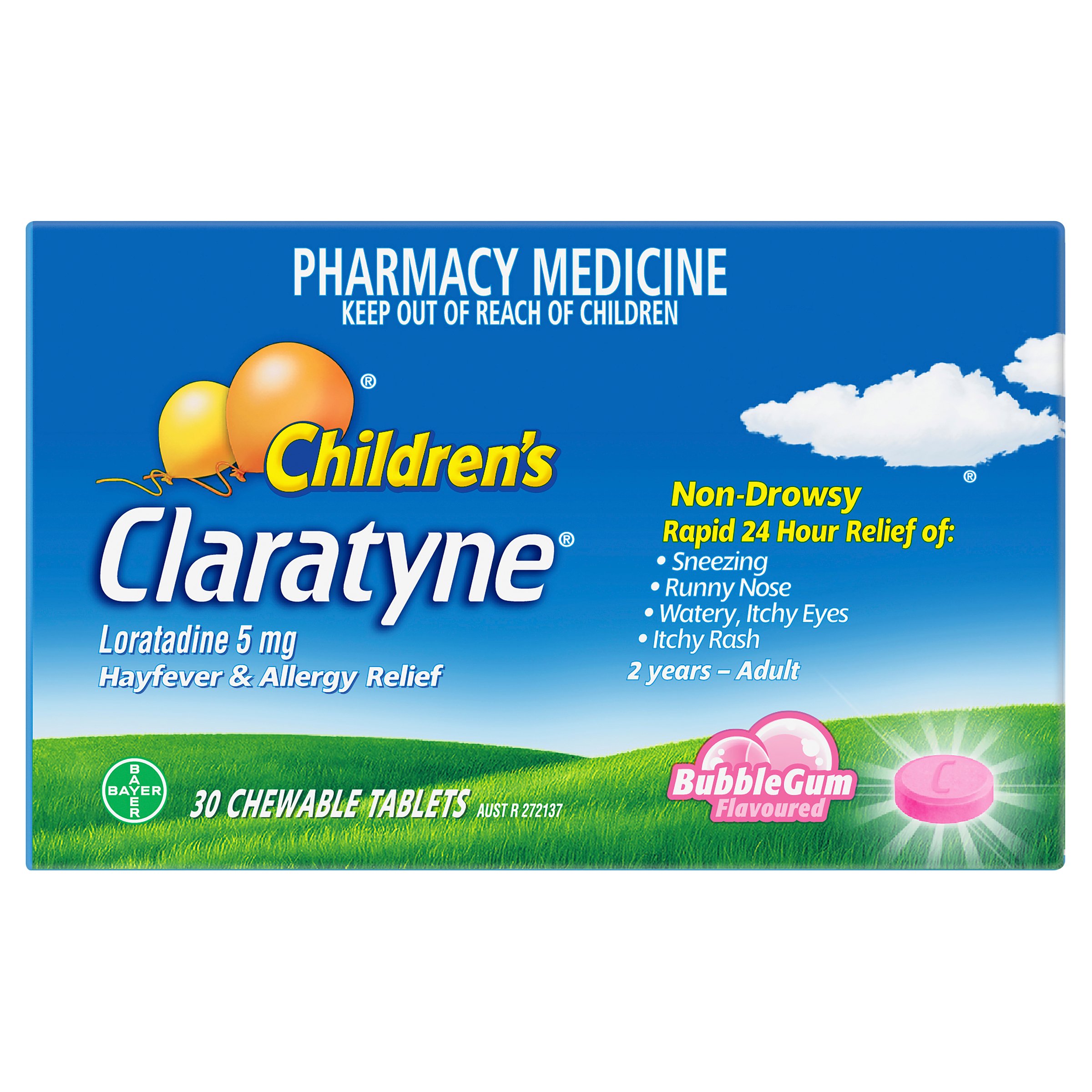 Claratyne Children's Hayfever & Allergy Relief Bubblegum 30 chewable tablets - Image 1