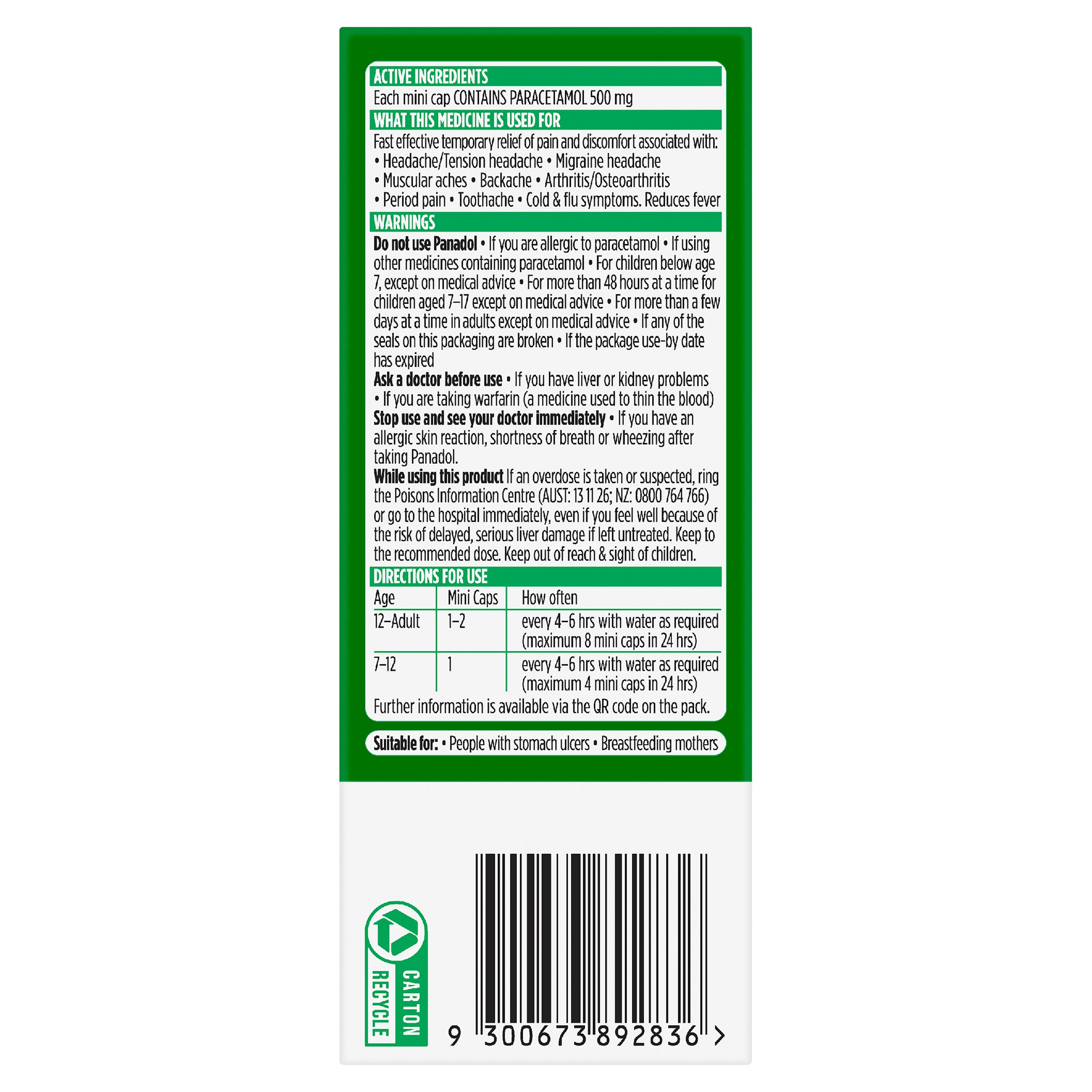 Panadol Mini Caps 500mg - 48 caplets - Image 2