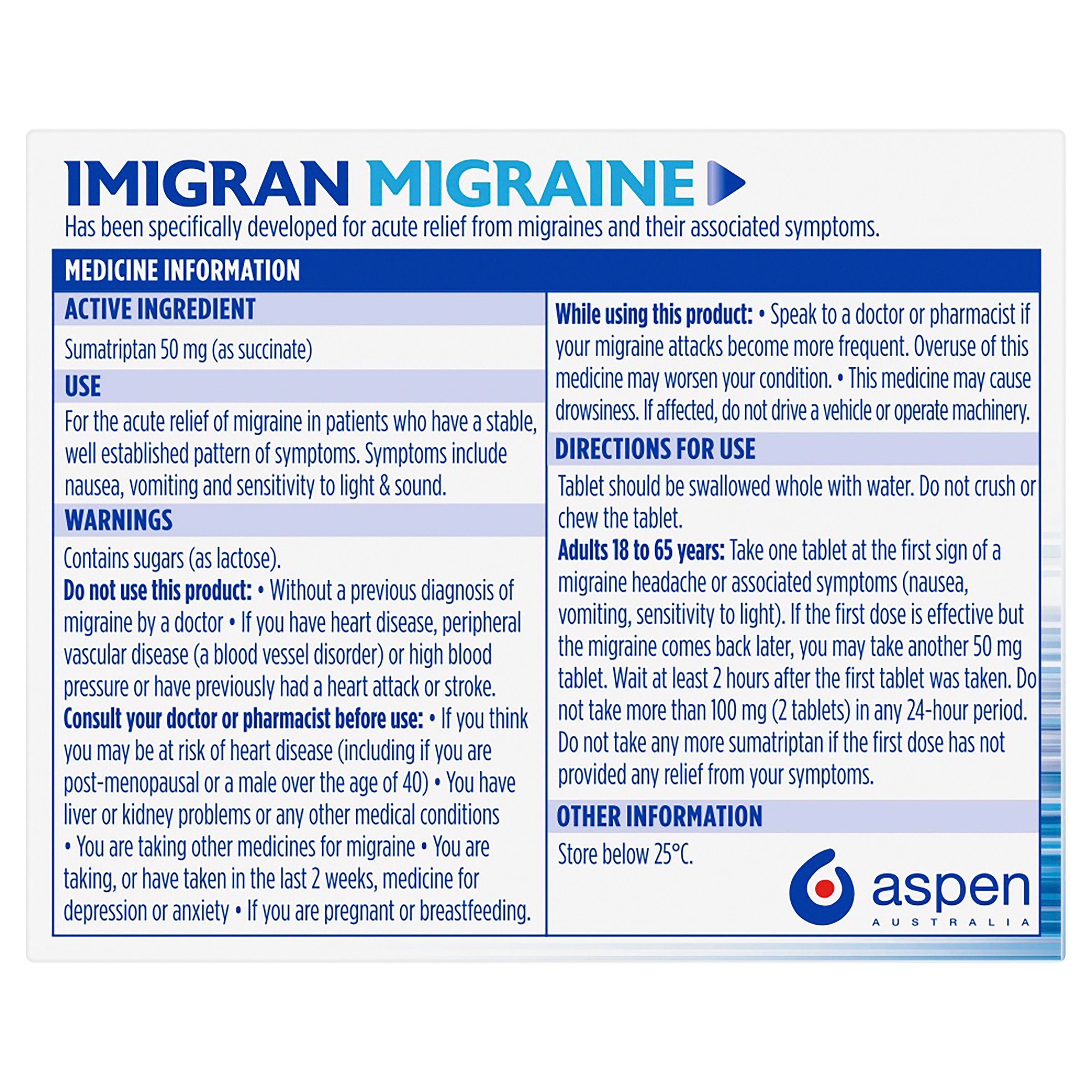 Imigran Migraine 50mg - 2 tablets - Image 2