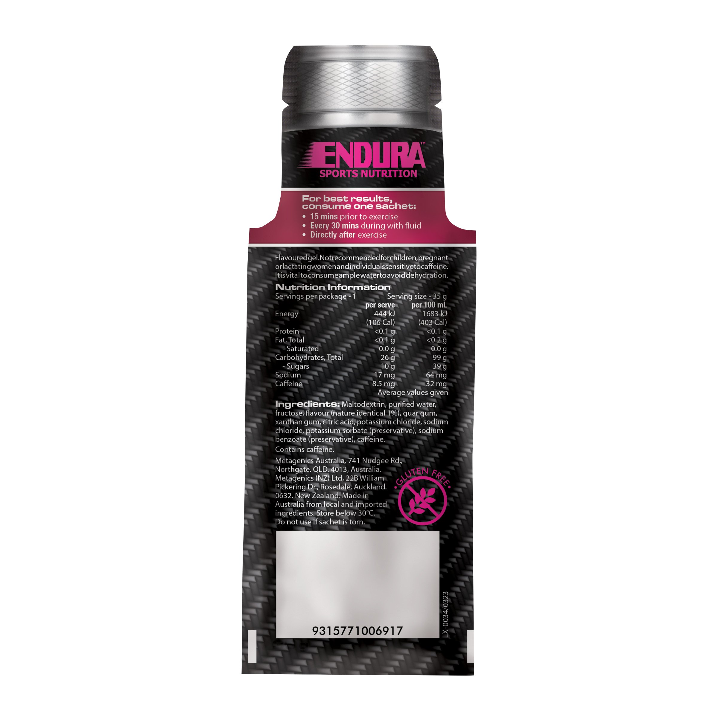 Endura Sports Energy Gel Raspberry 35g - Image 2