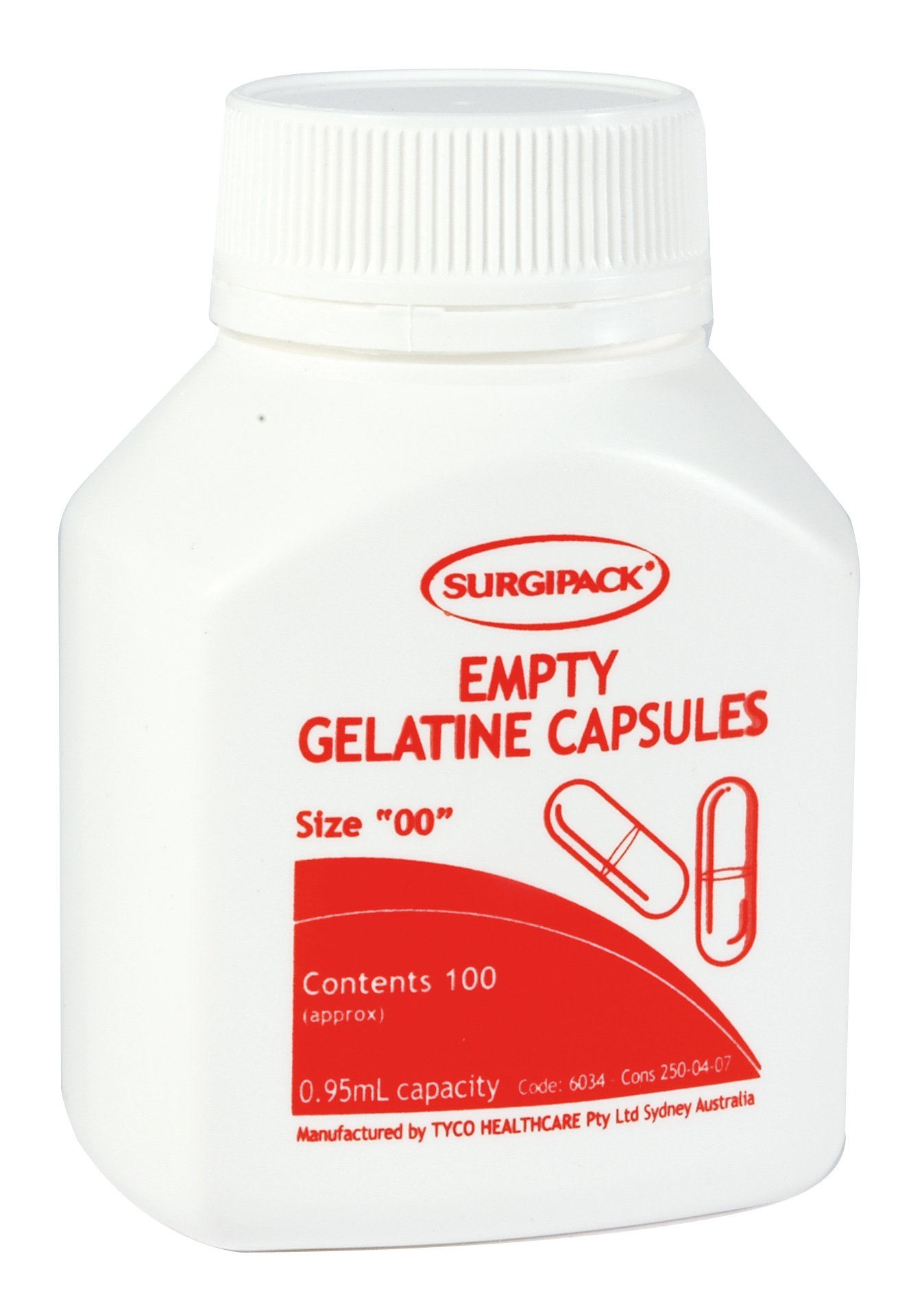 Surgi Pack Empty Gelatin Capsules Size 00 - 100 pack