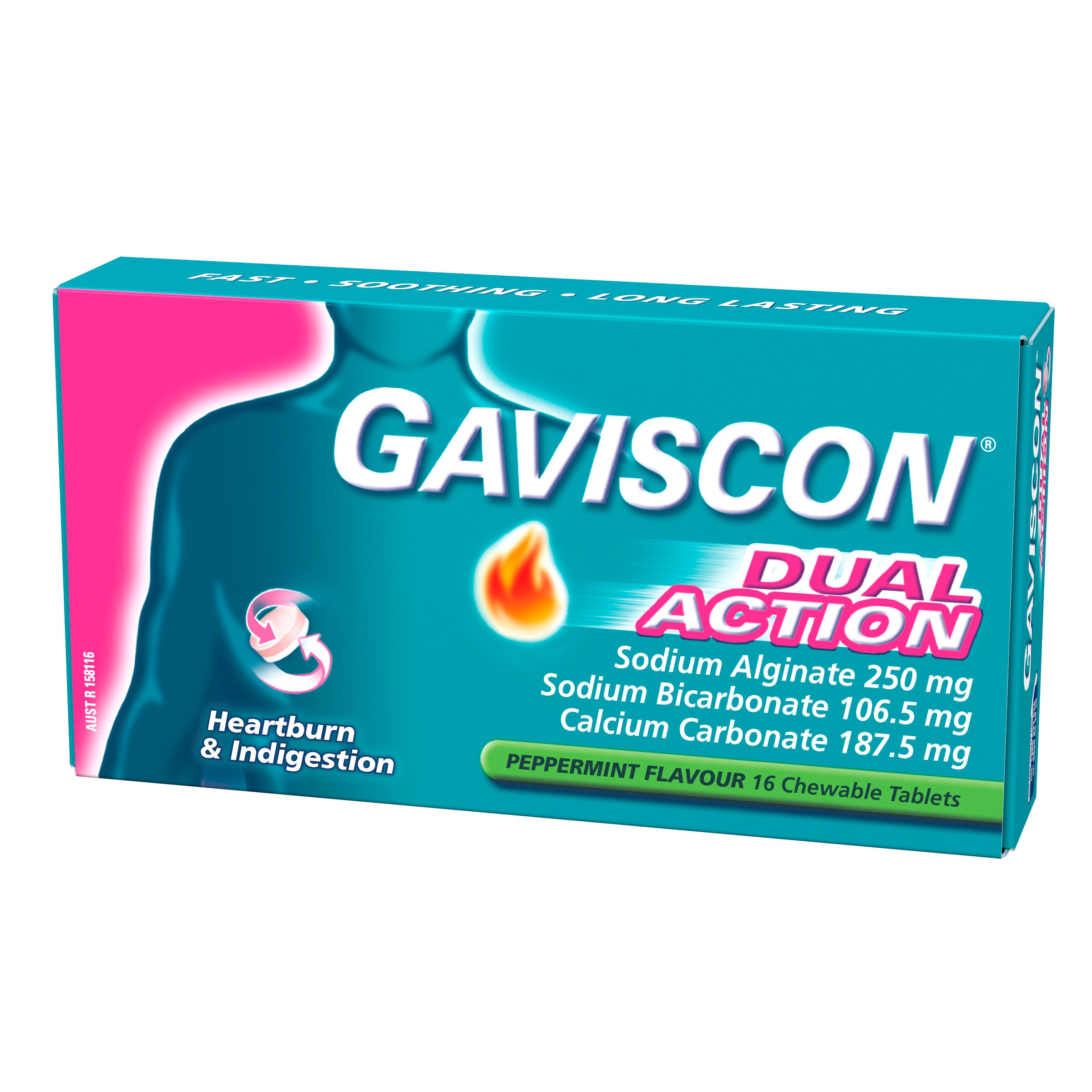 Gaviscon Dual Action Peppermint Flavour 16 chewable tablets - Image 4