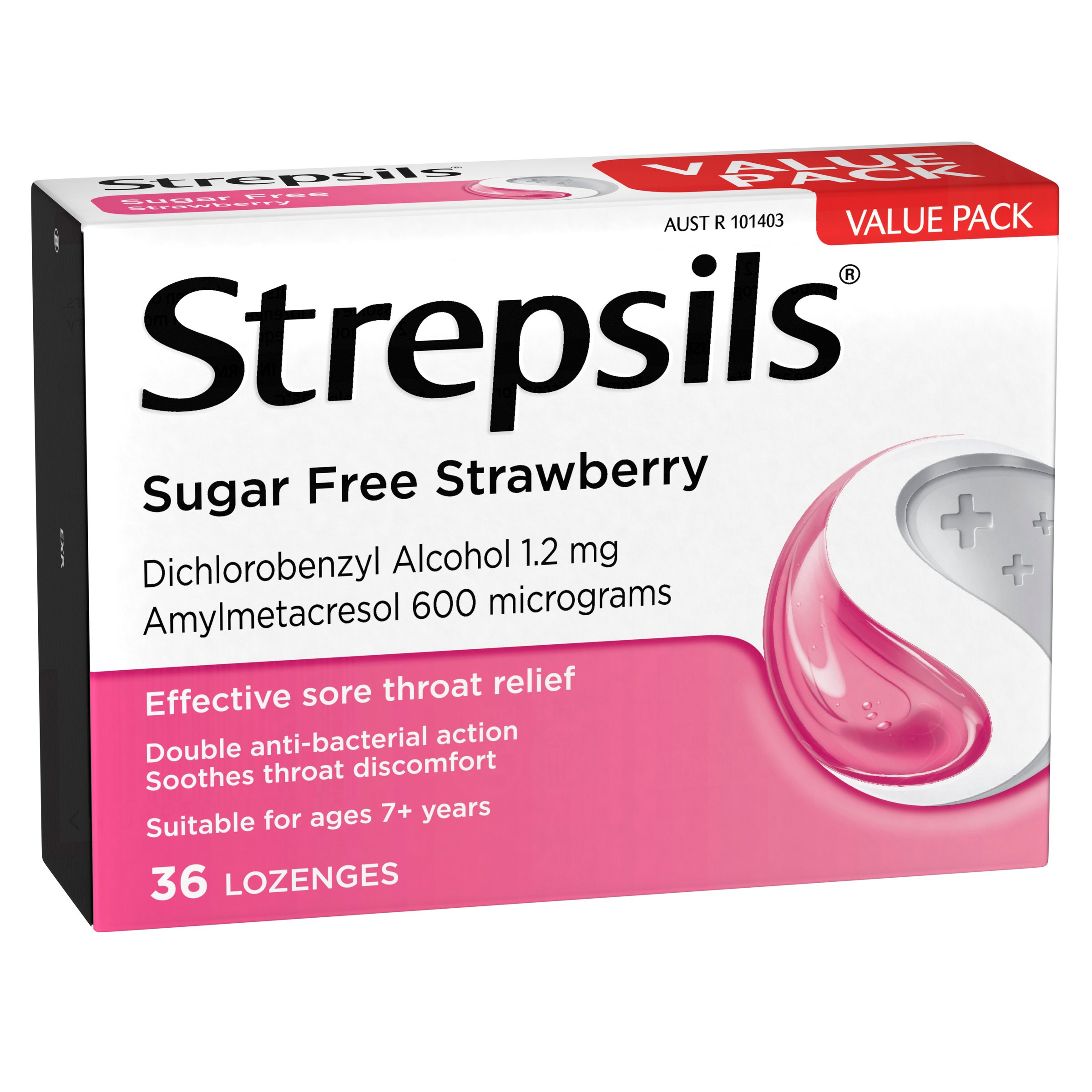 Strepsils Sugar Free Double Antibacterial Action Strawberry 36 lozenges - Image 3