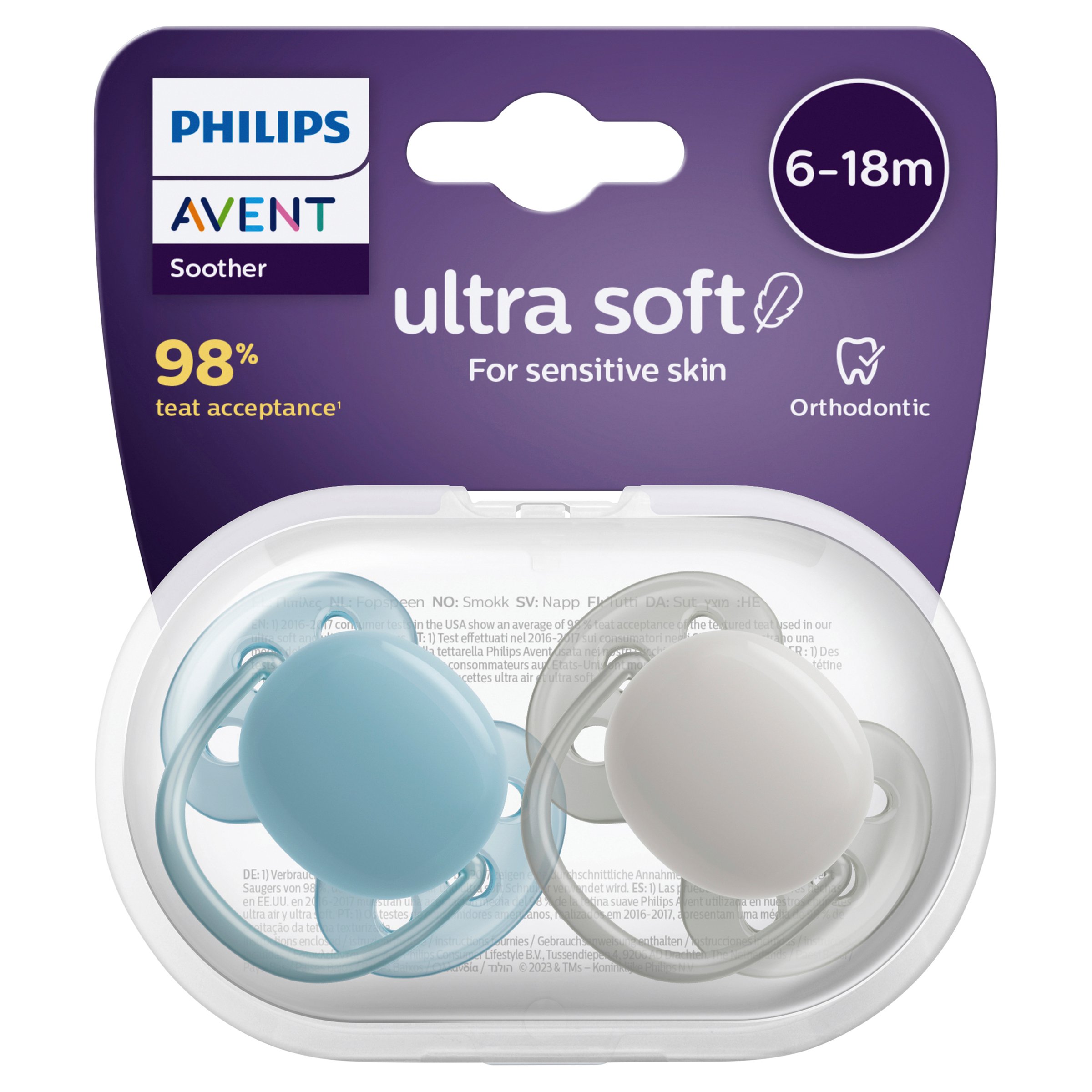 Avent Soft Soother Plain Mixed, 6-18 Months SCF091/34 - 2 pack - Image 1