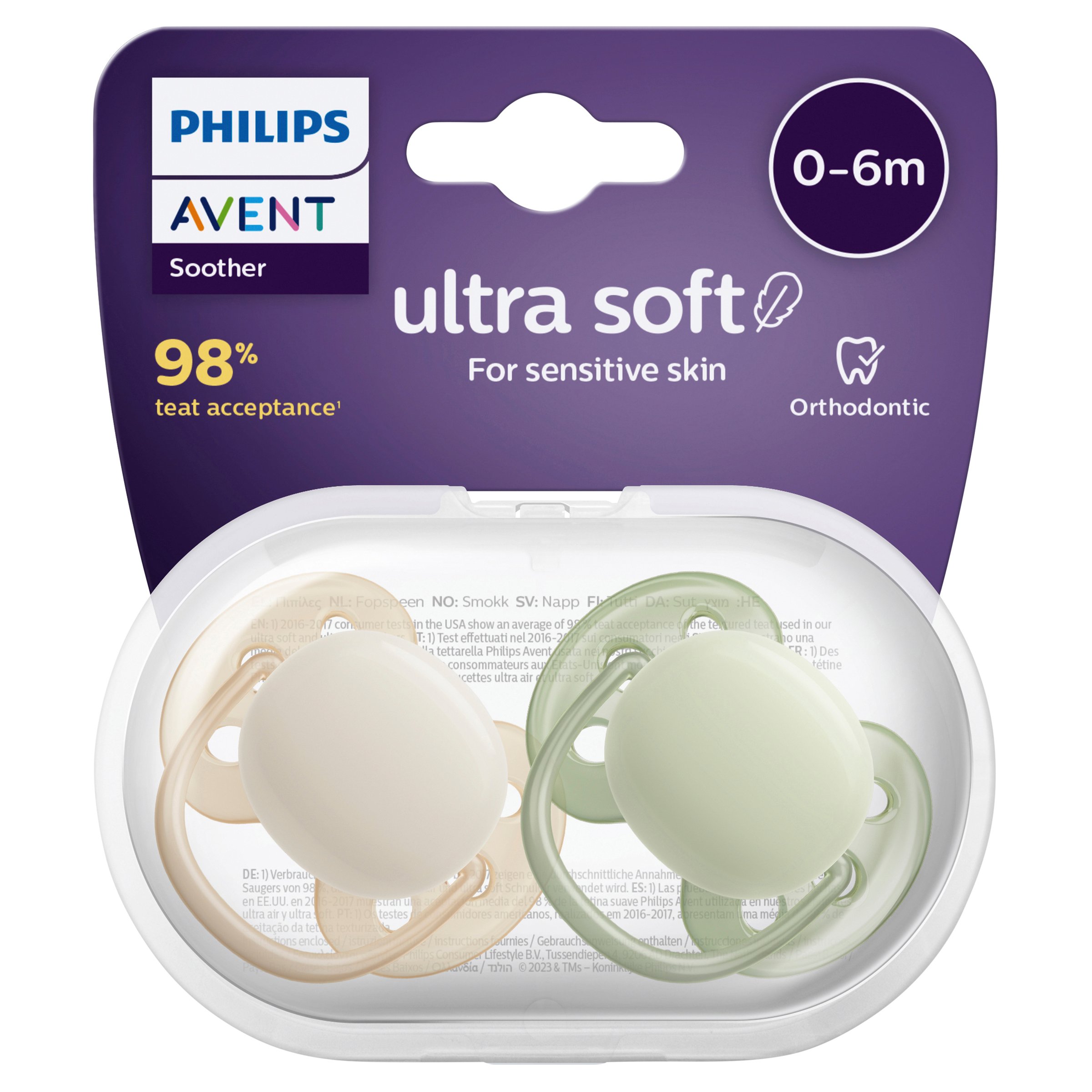 Avent Soft Soother Plain Mixed, 0-6 Months SCF091/32 - 2 pack - Image 1