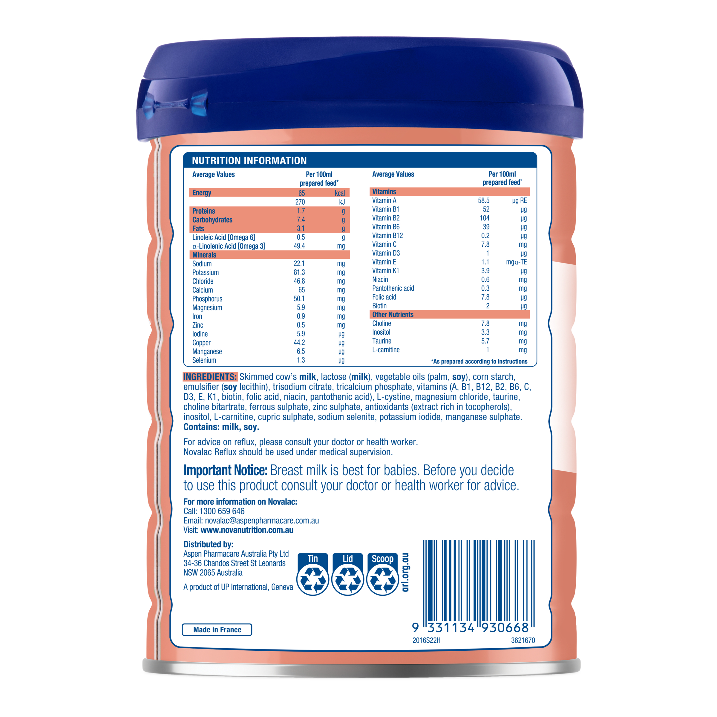 Novalac Infant Formula Anti-Reflux 0-12 Months 800g - Image 2