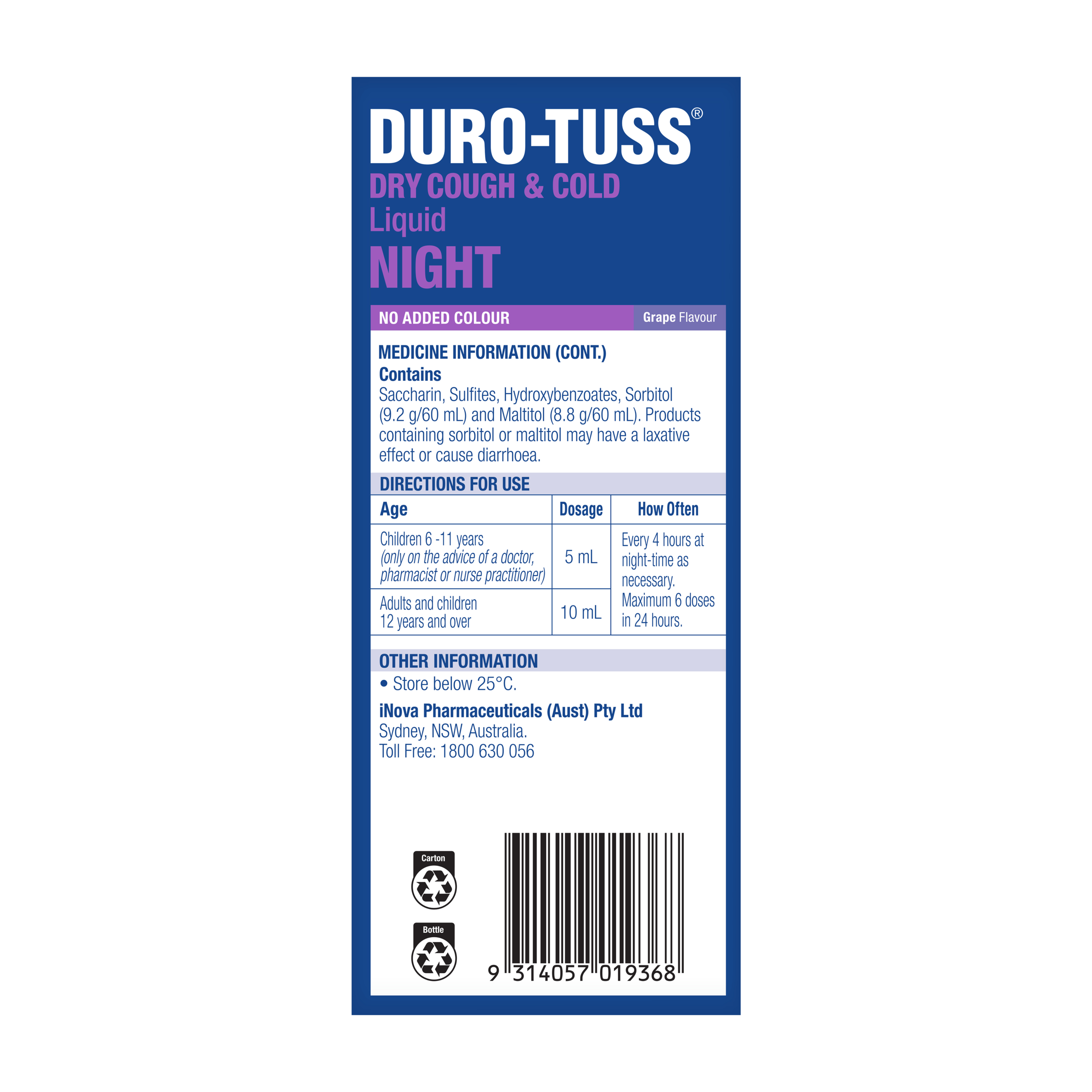 Duro-Tuss Dry Cough & Cold Liquid Night 200ml - Image 2