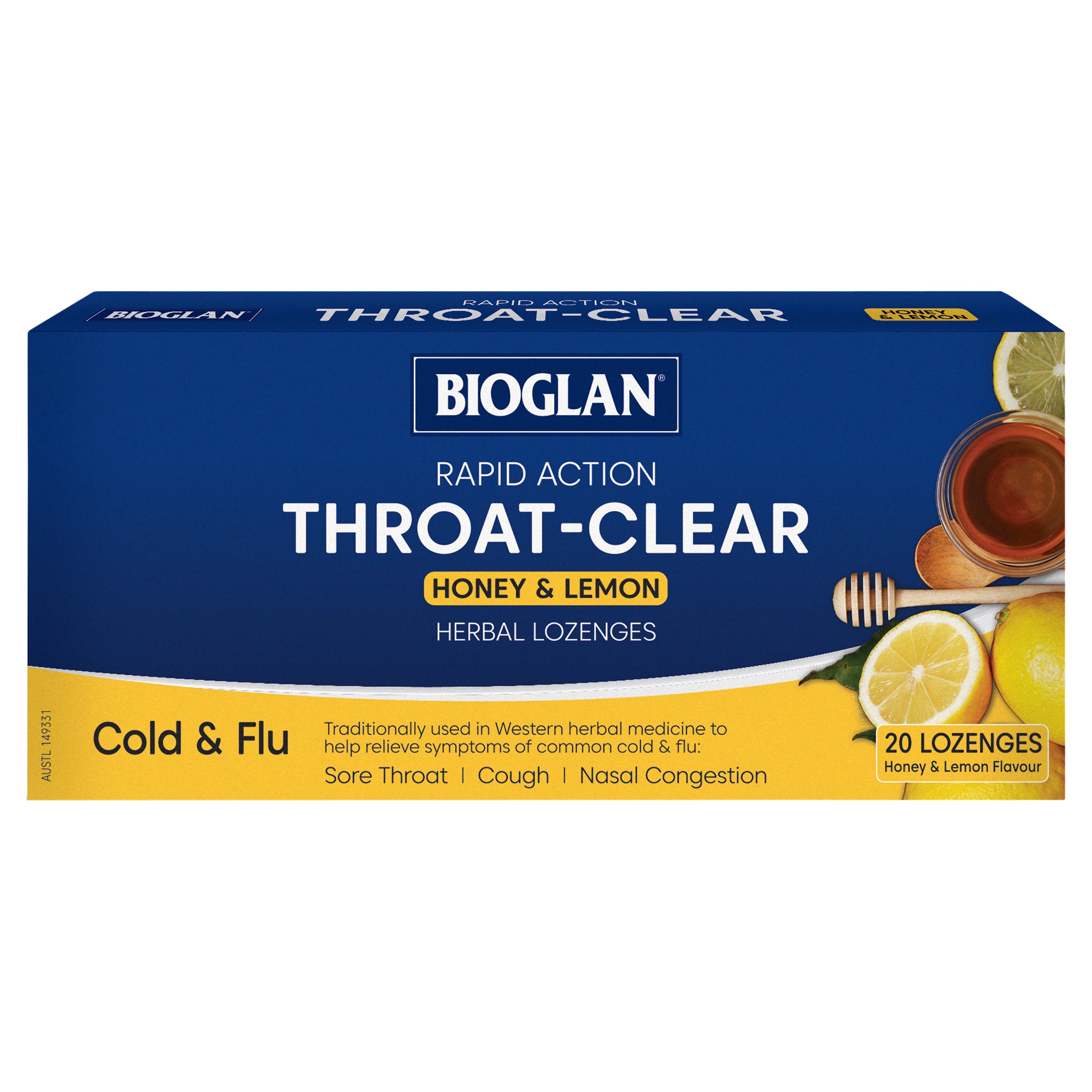 Bioglan Throat Clear Honey & Lemon 20 lozenges