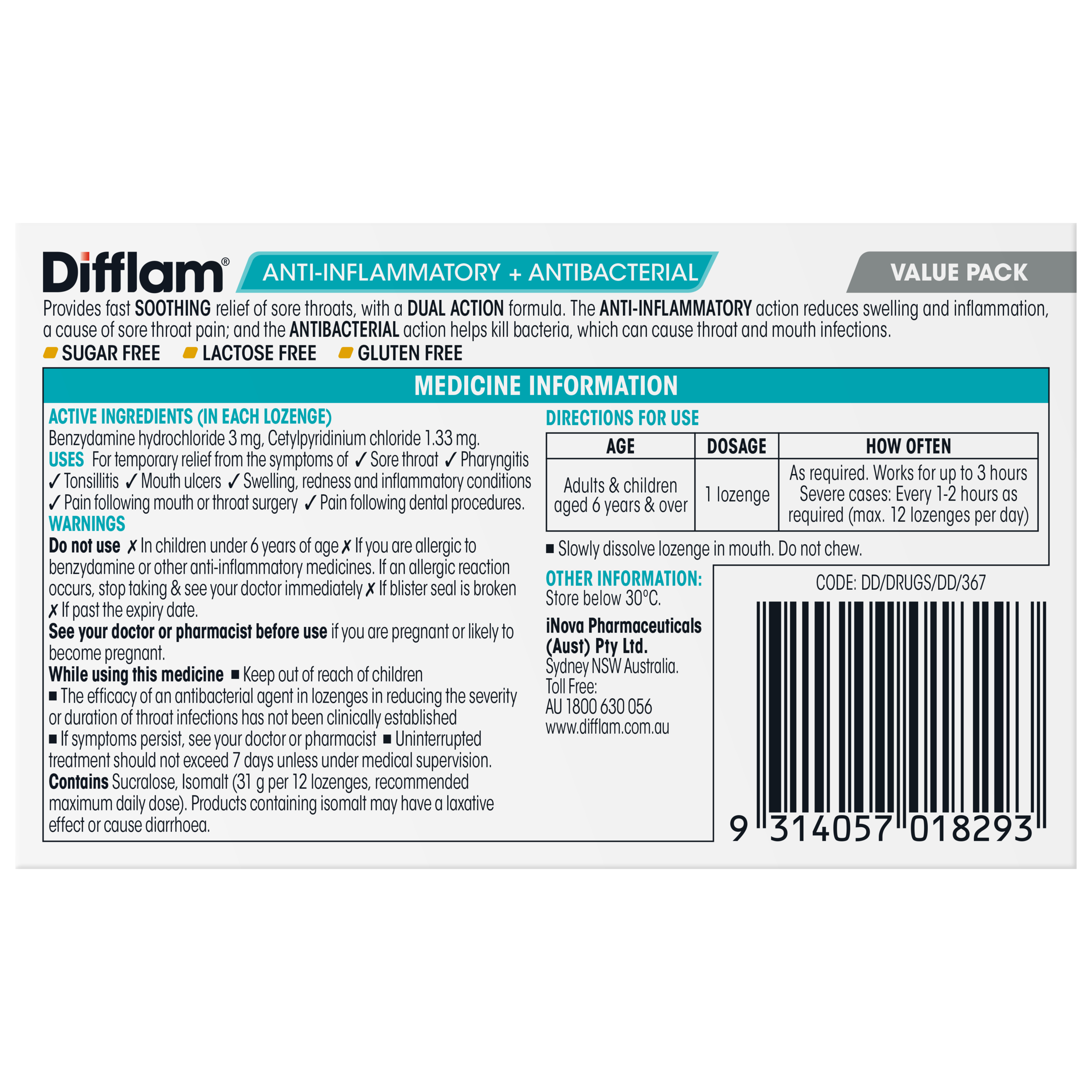 Difflam Dual Action Honey & Lemon 32 lozenges - Image 2