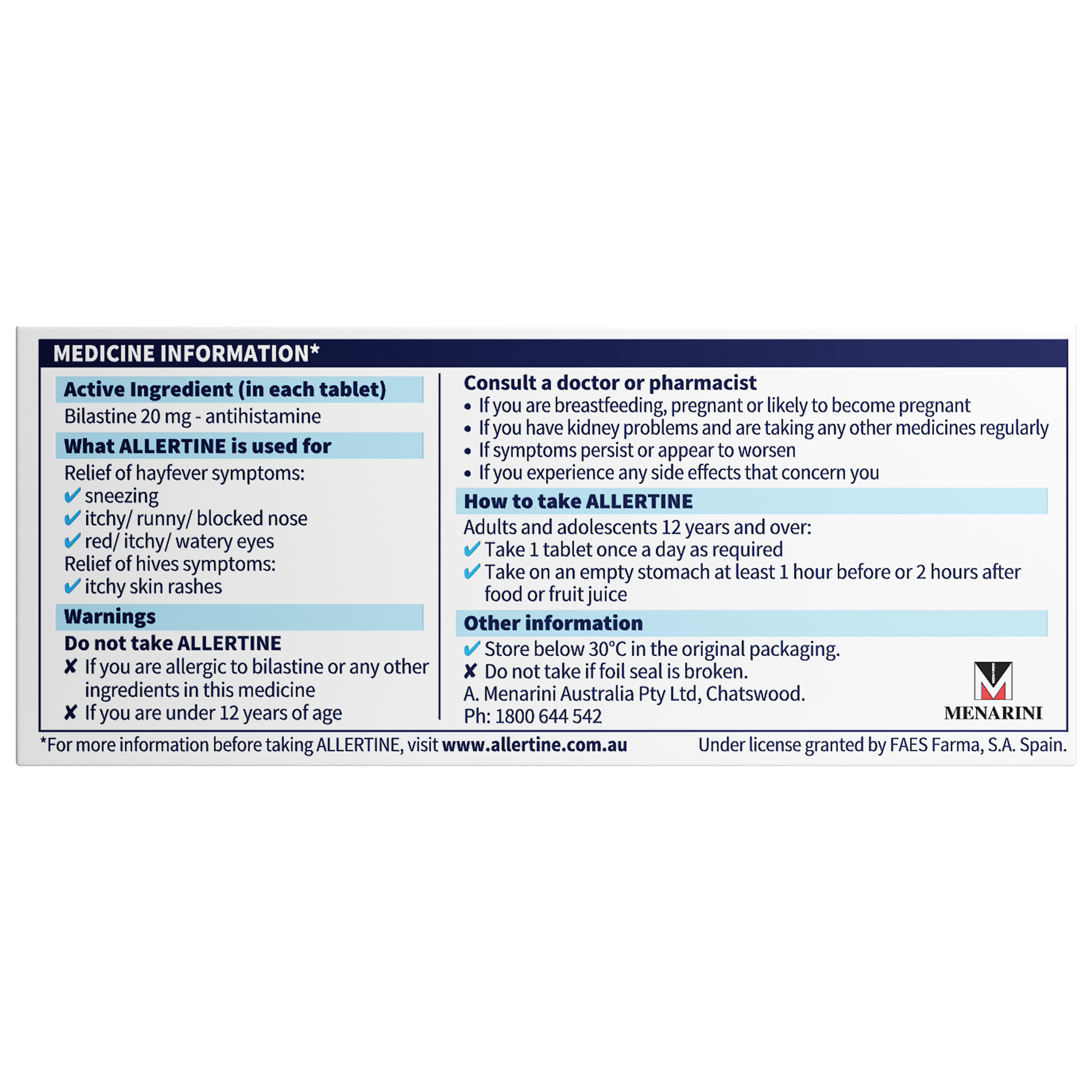 Allertine Bilastine 20mg - 30 tablets - Image 2