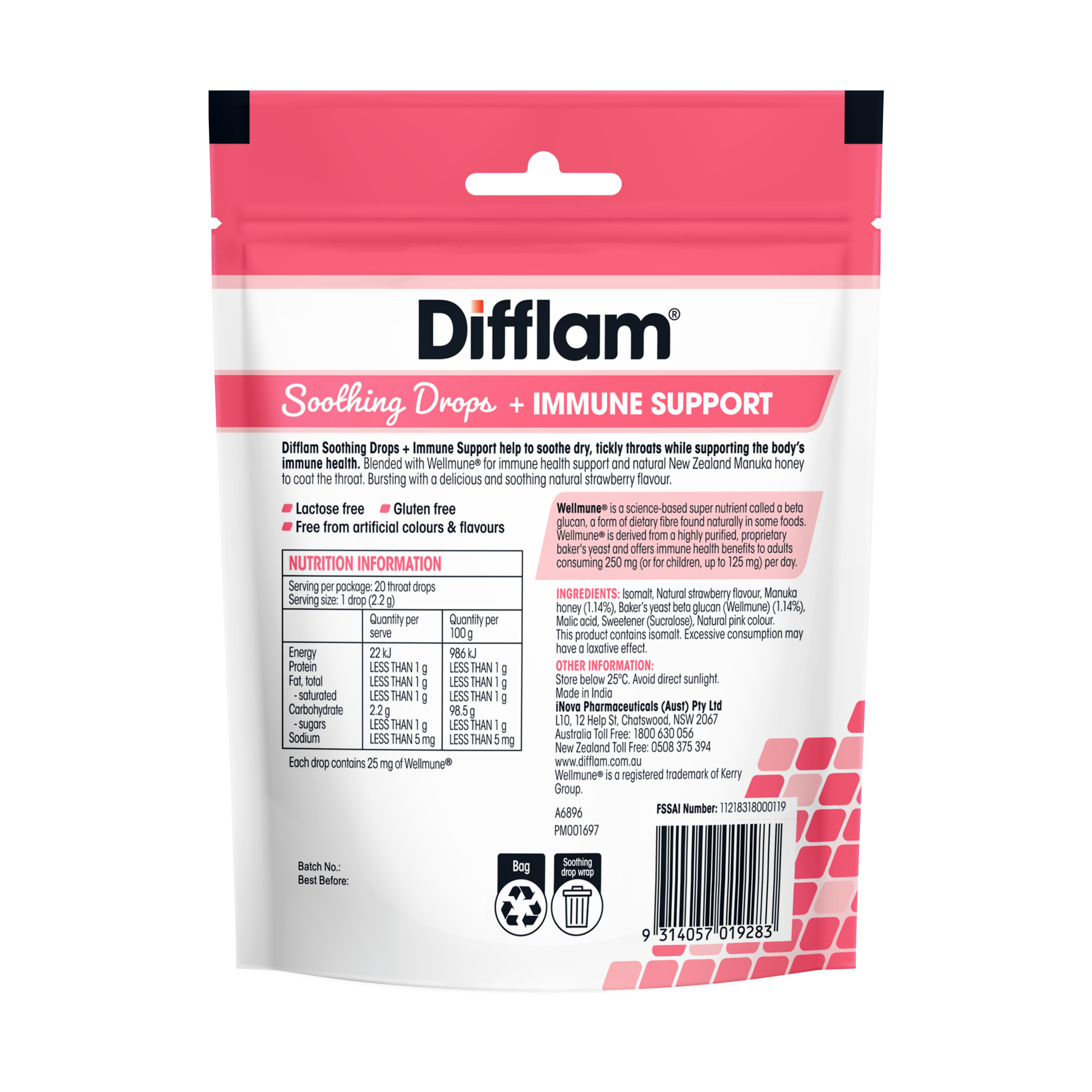 Difflam Soothing Drops + Immune Support Strawberry 20 lozenges - Image 2