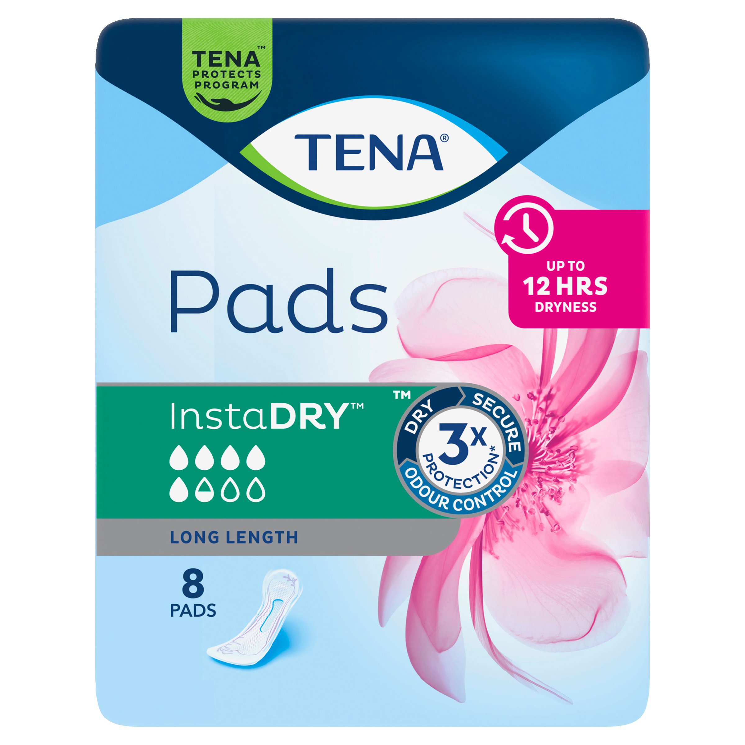 Tena Pads InstaDry Long Length 8 pack - Image 1