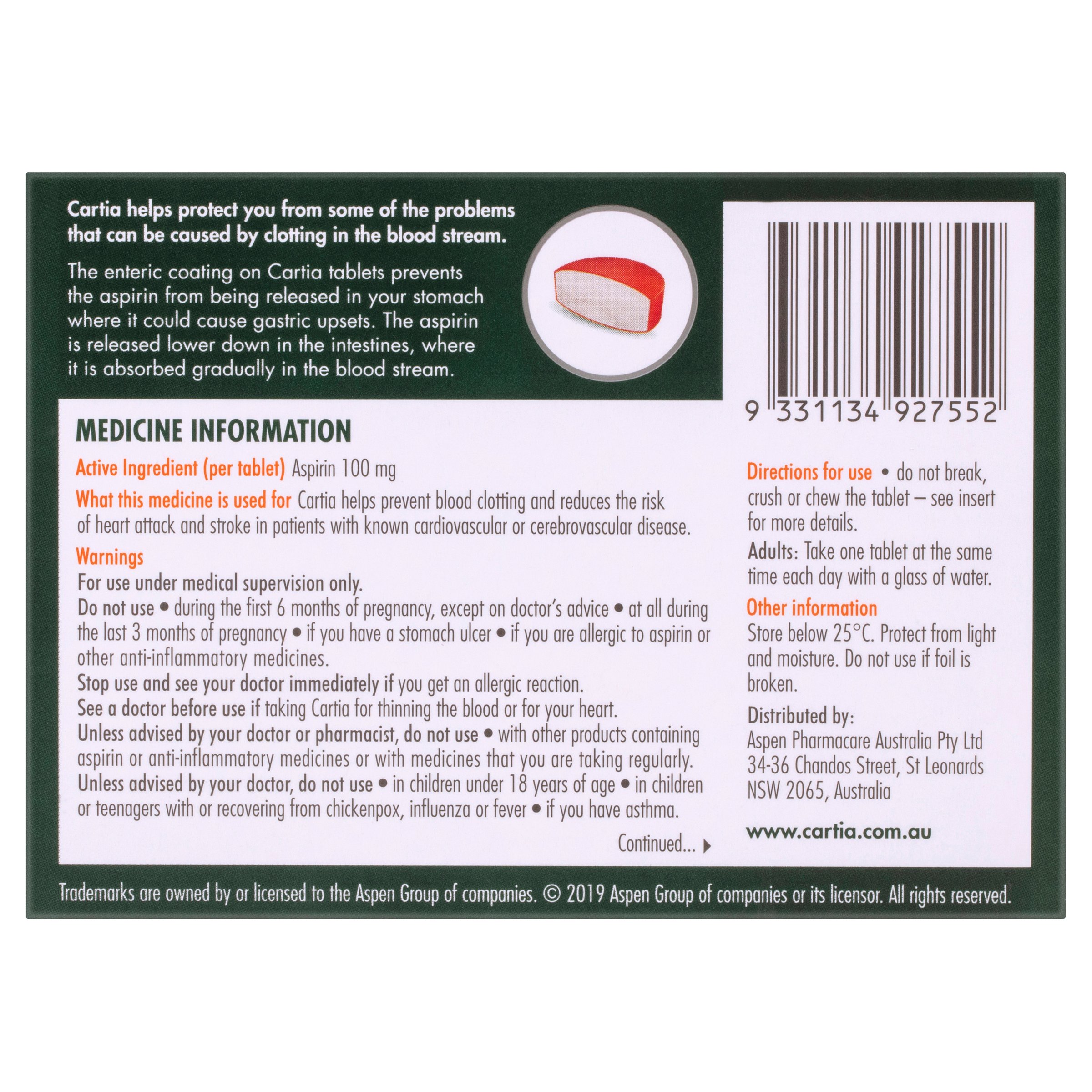 Cartia 100mg - 28 tablets - Image 2