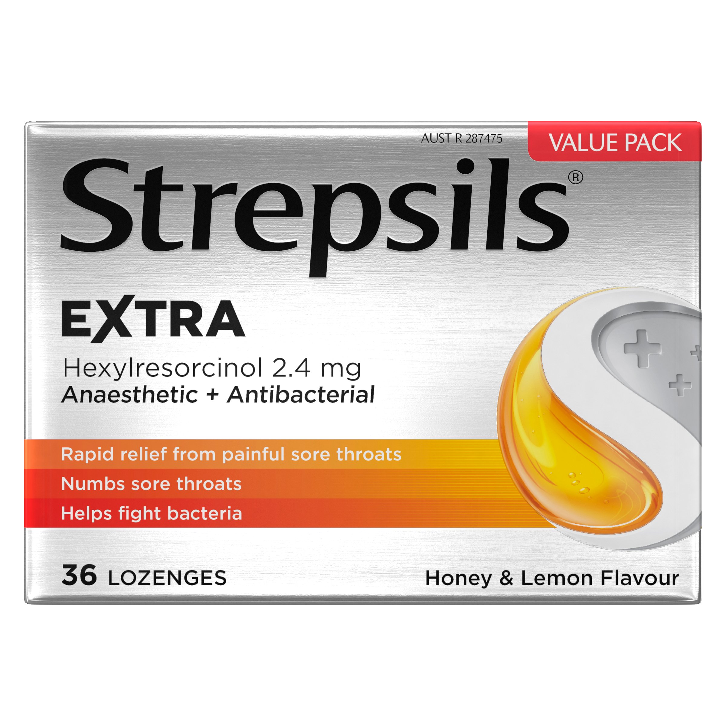 Strepsils Extra Honey & Lemon Throat 36 lozenges - Image 1