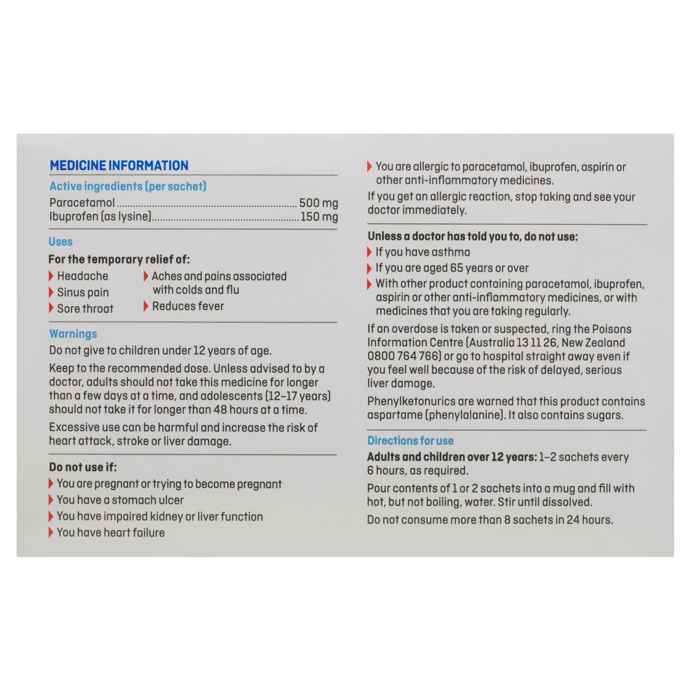 Maxigesic Cold & Flu Hot Drink 500mg/150mg - 10 sachets - Image 2