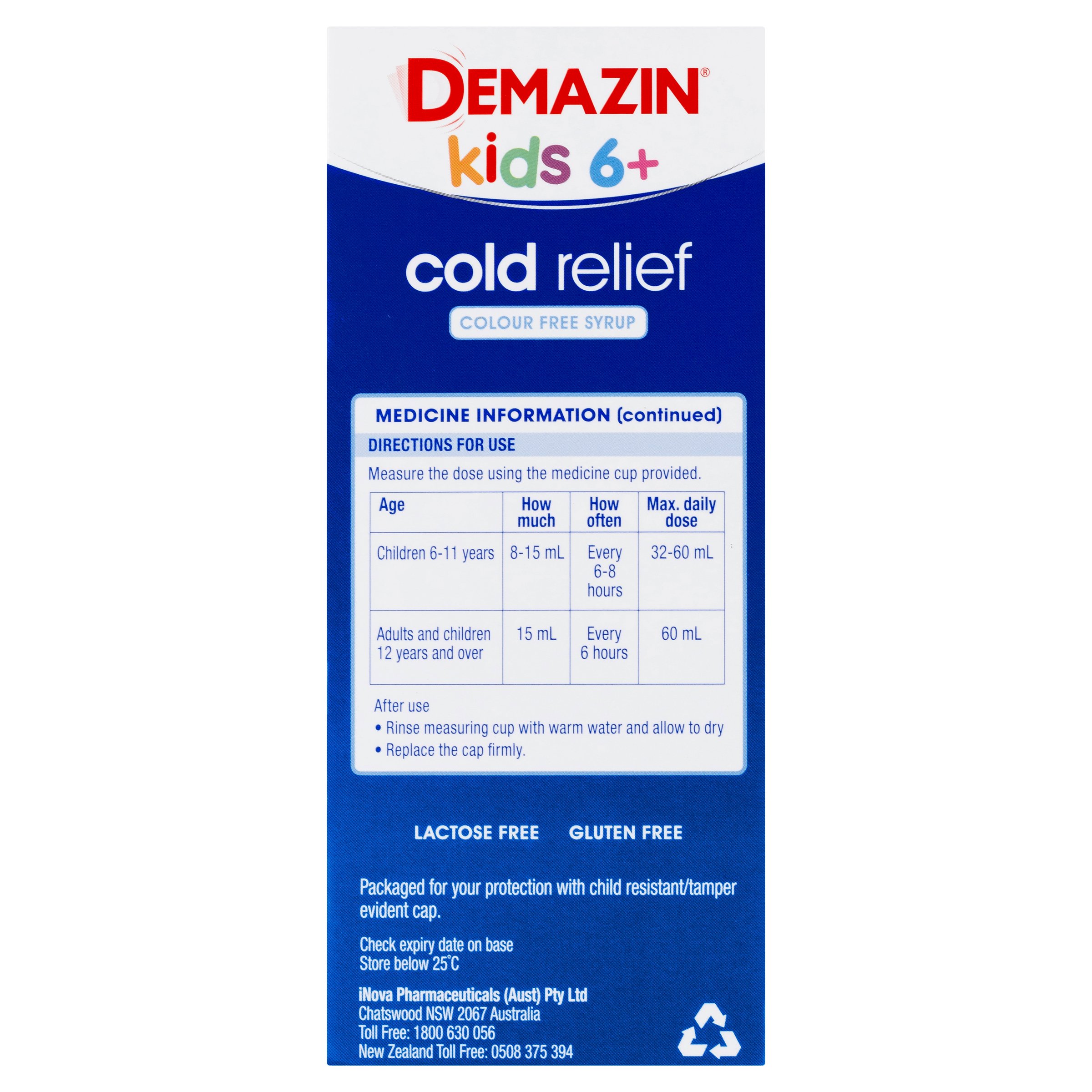 Demazin Kids 6+ Years Cold Relief Peach & Vanilla Flavour 200ml - Image 3