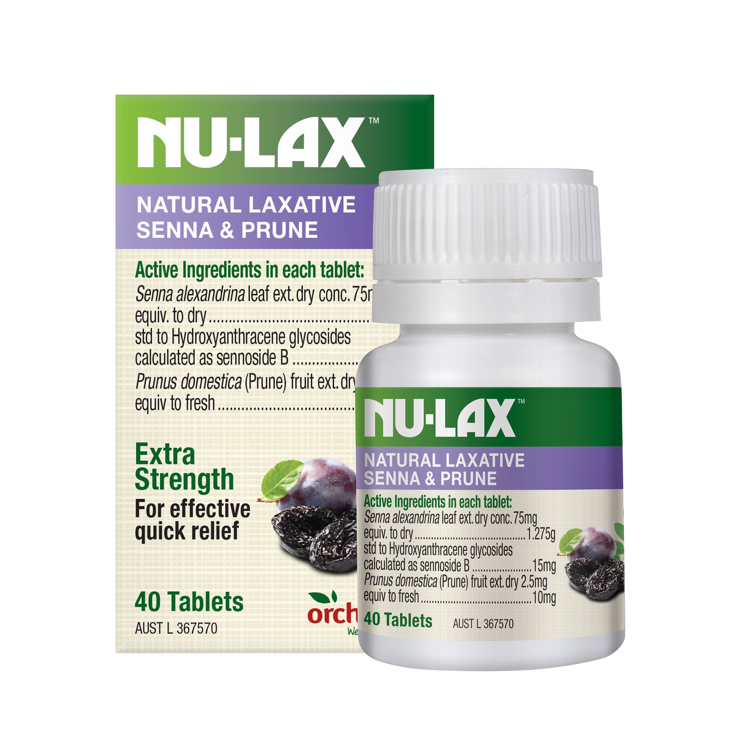 Nu-Lax Natural Laxative Senna & Prunes 40 tablets - Image 1