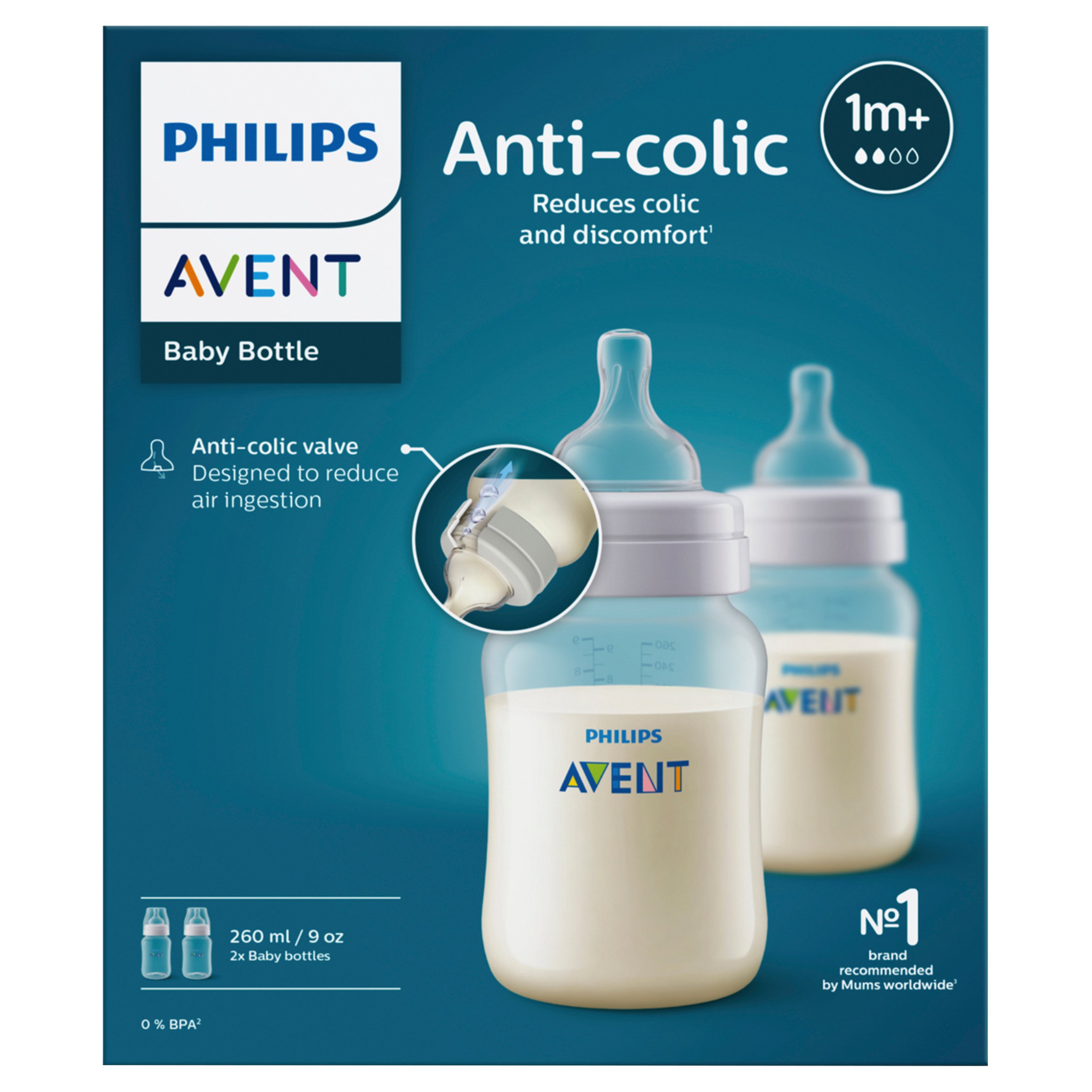 Avent Anti-Colic Feeding Bottle 260ml - 2 pack - Image 1