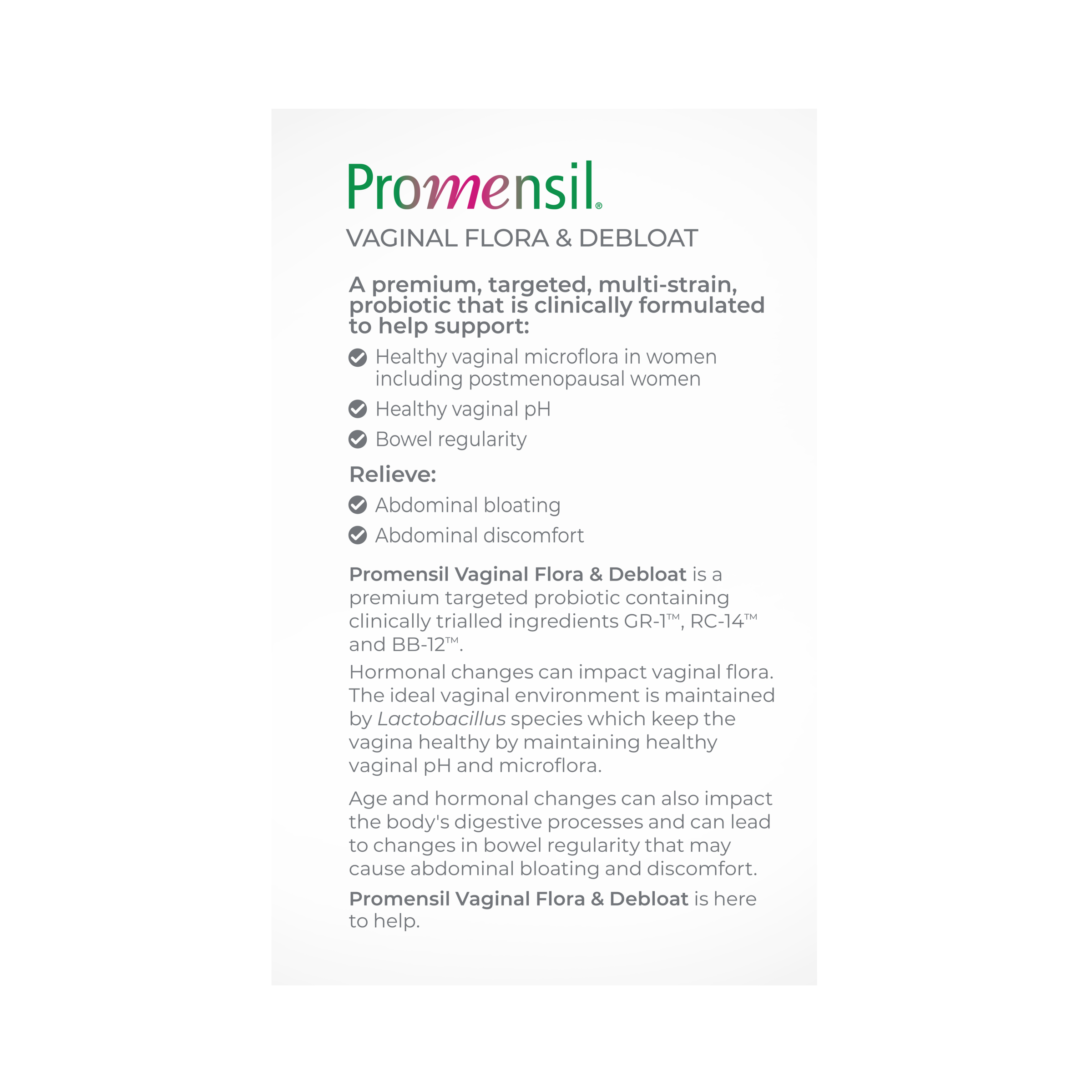 Promensil Vaginal Flora + Debloat 30 capsules - Image 2