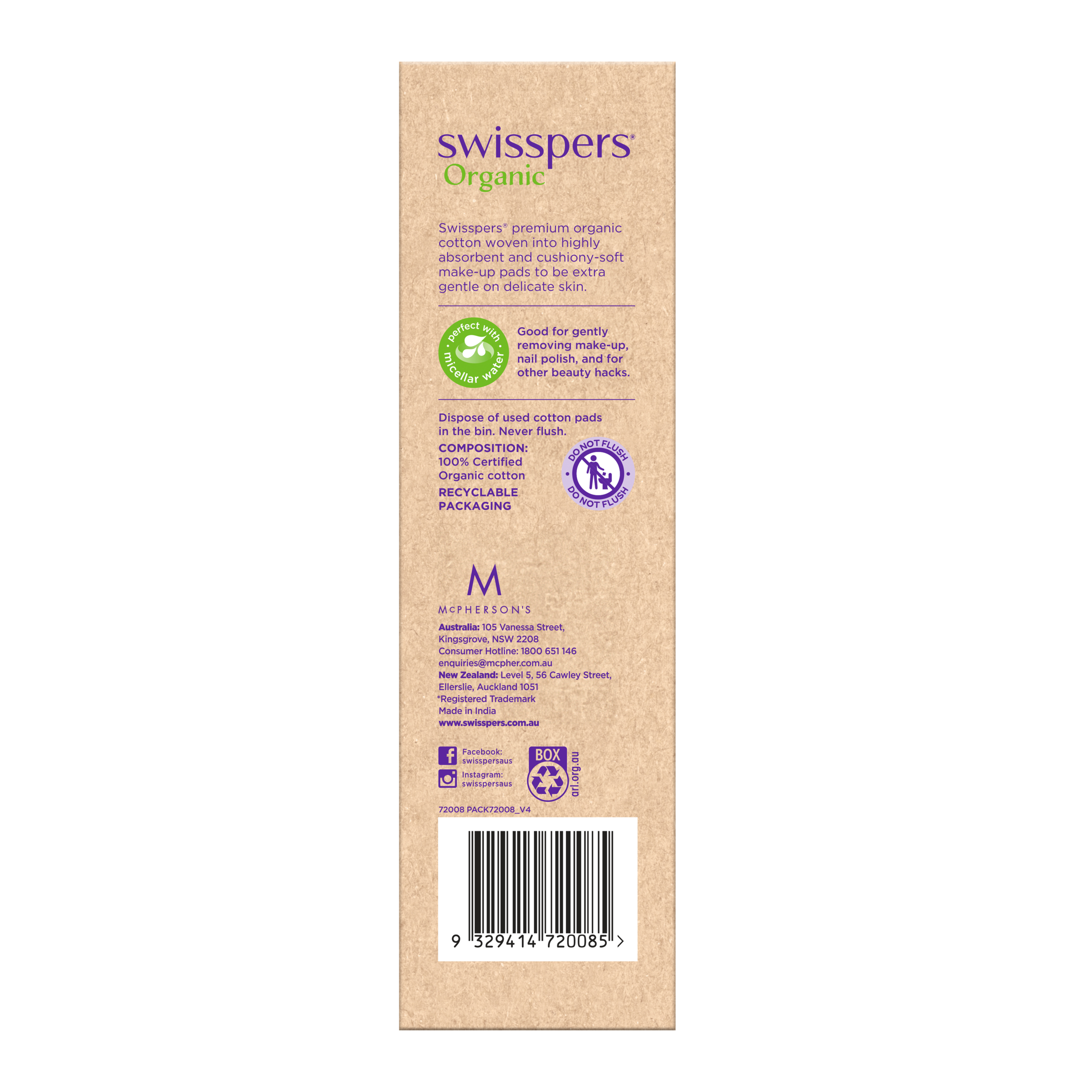 Swisspers Organic Round Pads - Eco Dispenser 70 pack - Image 2
