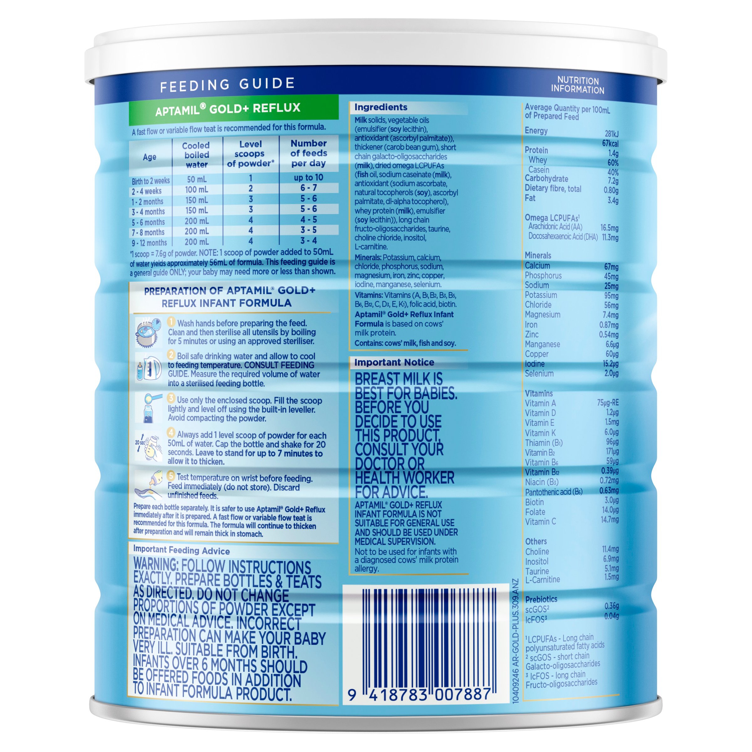 Aptamil Gold+ Reflux Premium Baby Formula From 0 To 12 Months 900g - Image 2