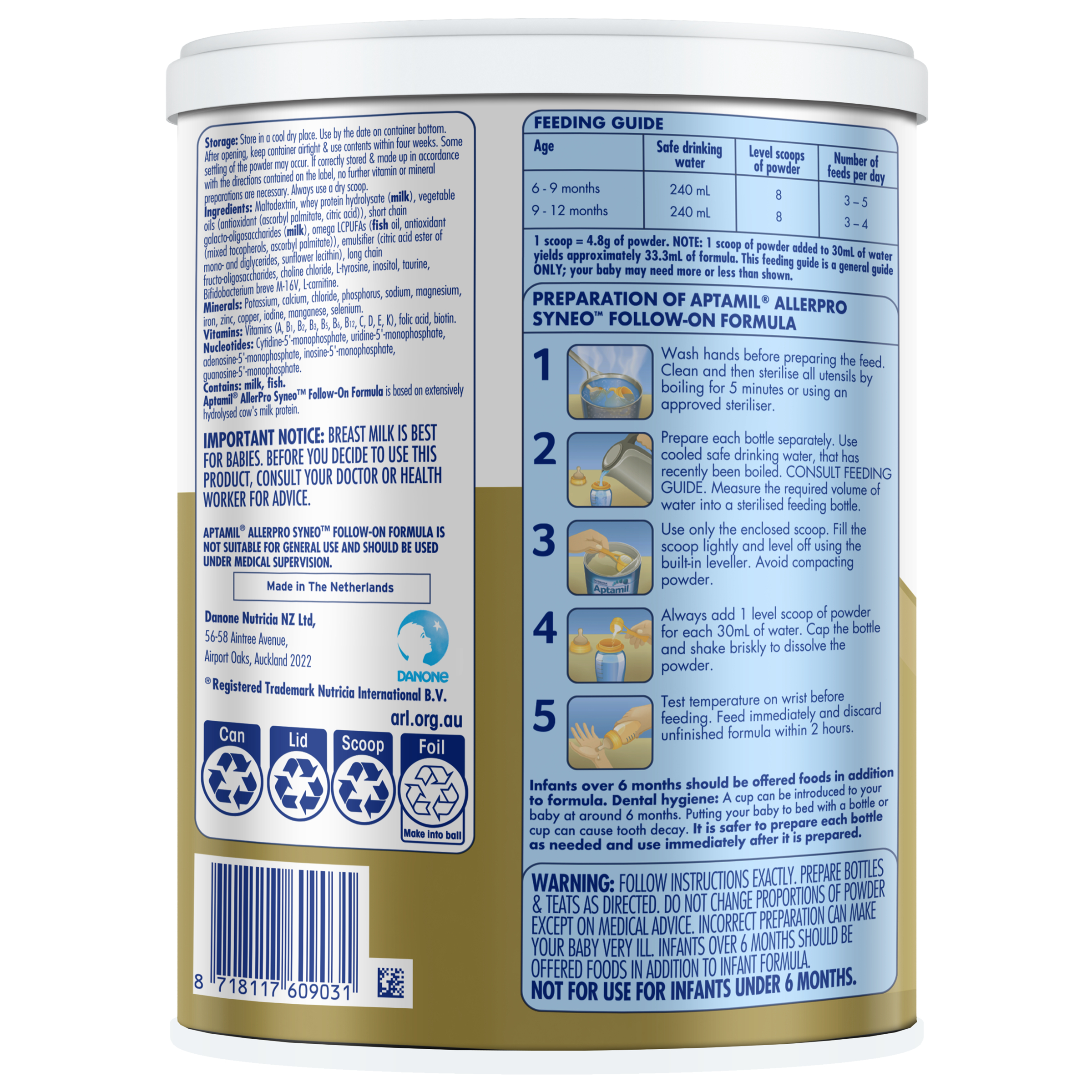 Aptamil Allerpro Syneo Premium Allergy Baby Formula From 6 To 12 Months 900g - Image 2