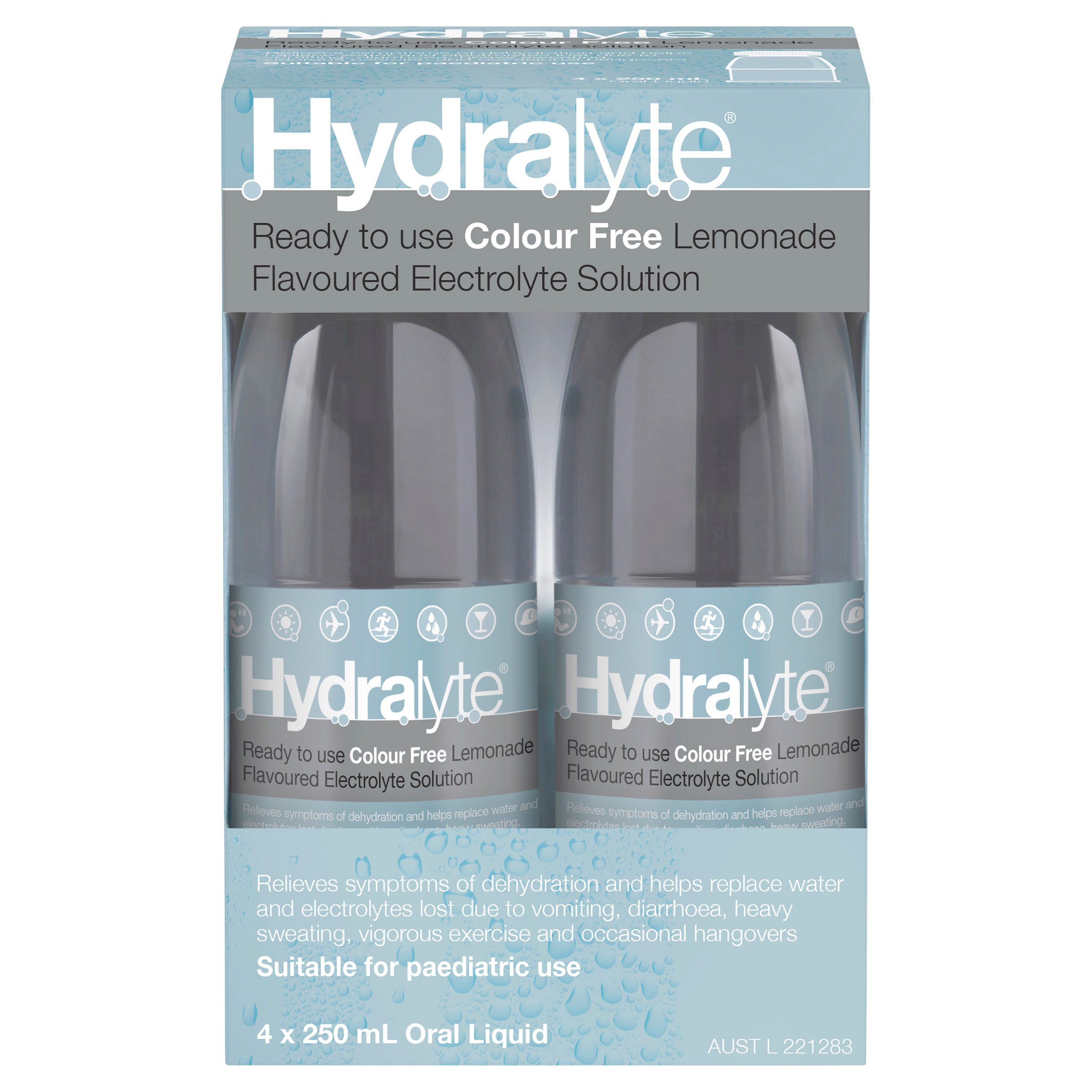 Hydralyte Colour Free Lemonade Flavoured Solution 250ml - 4 pack - Image 1