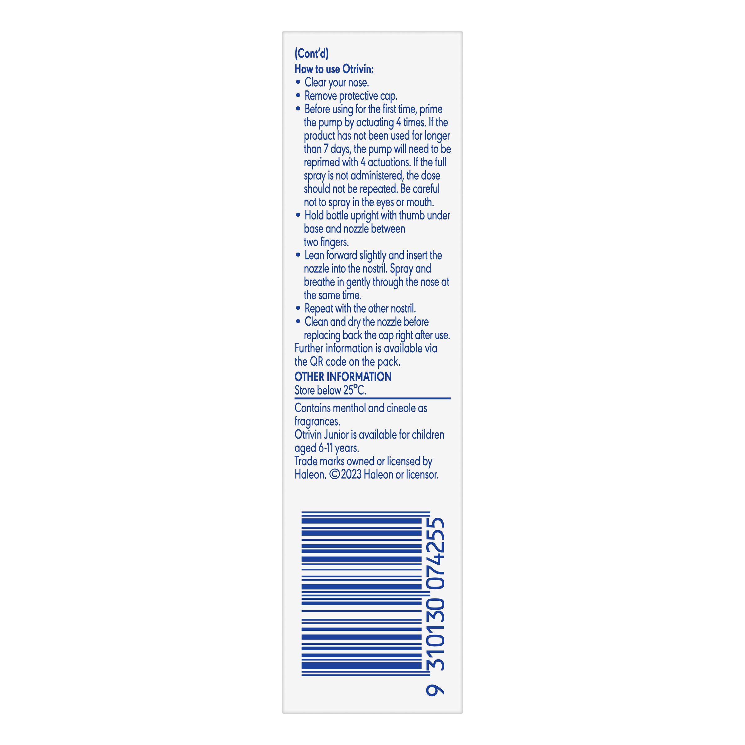 Otrivin Menthol Nasal Spray 10ml - Image 3