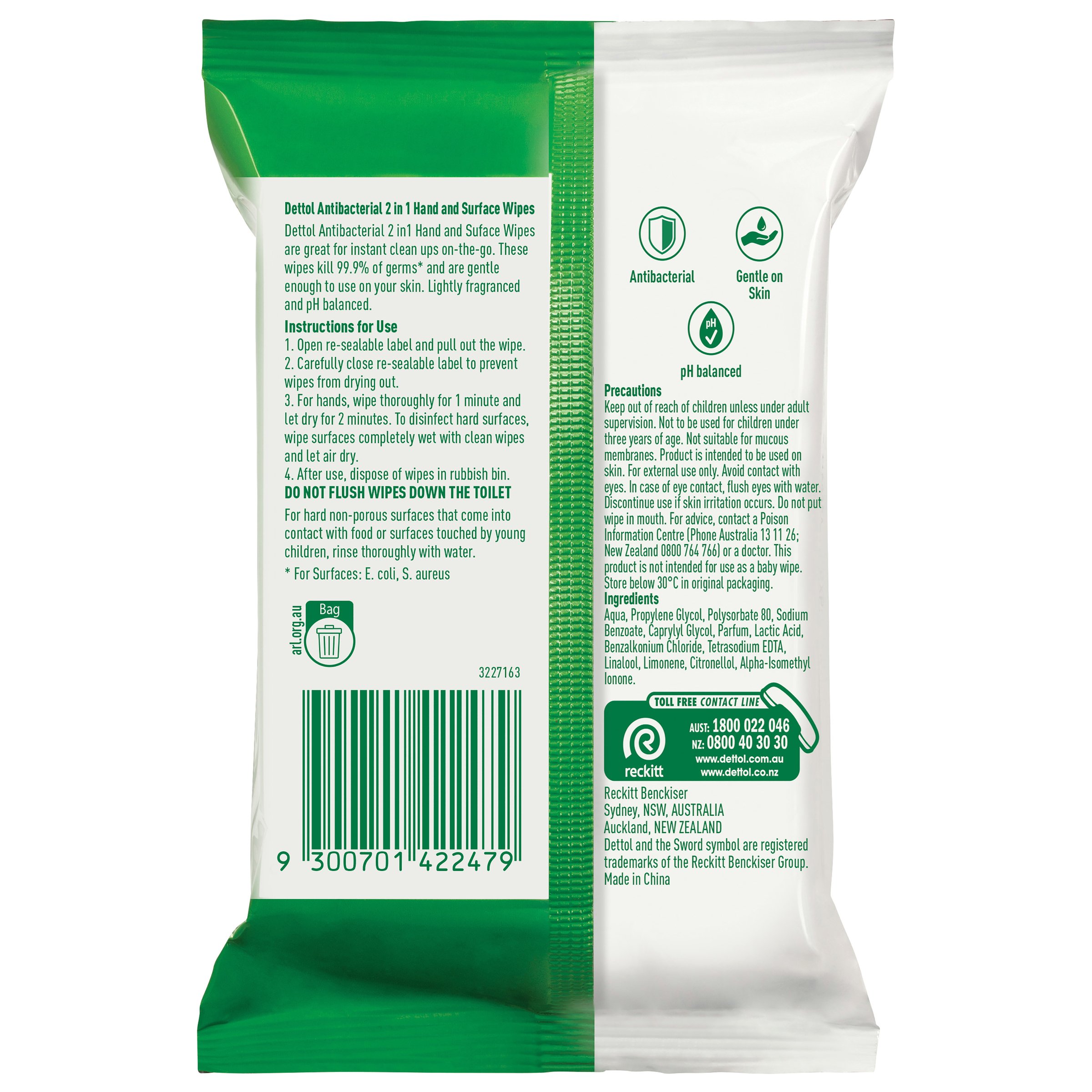 Dettol 2 In 1 Hand & Surfaces Antibacterial Wipes 15 pack - Image 2