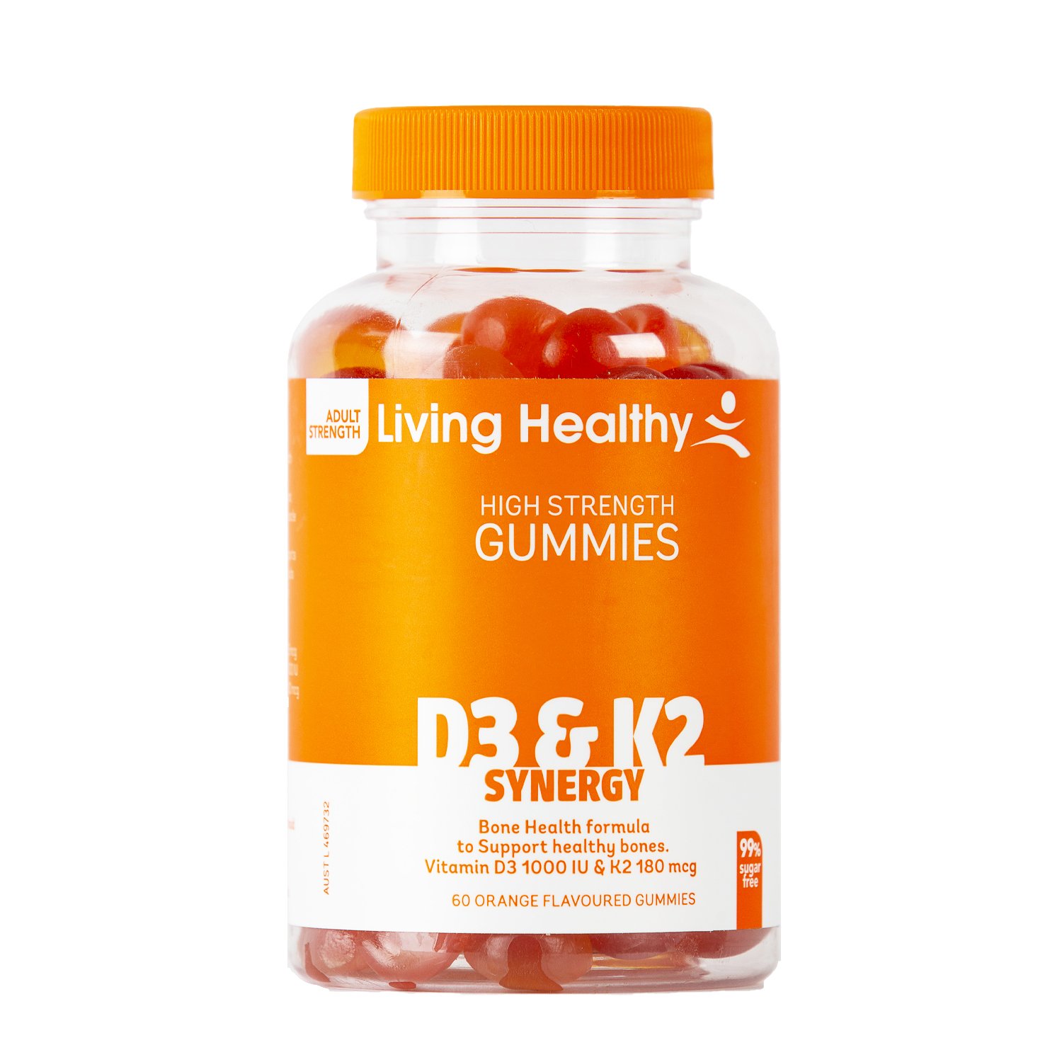 Living Healthy High Strength Gummies D3 & K2 Synergy 60 pastilles - Image 1