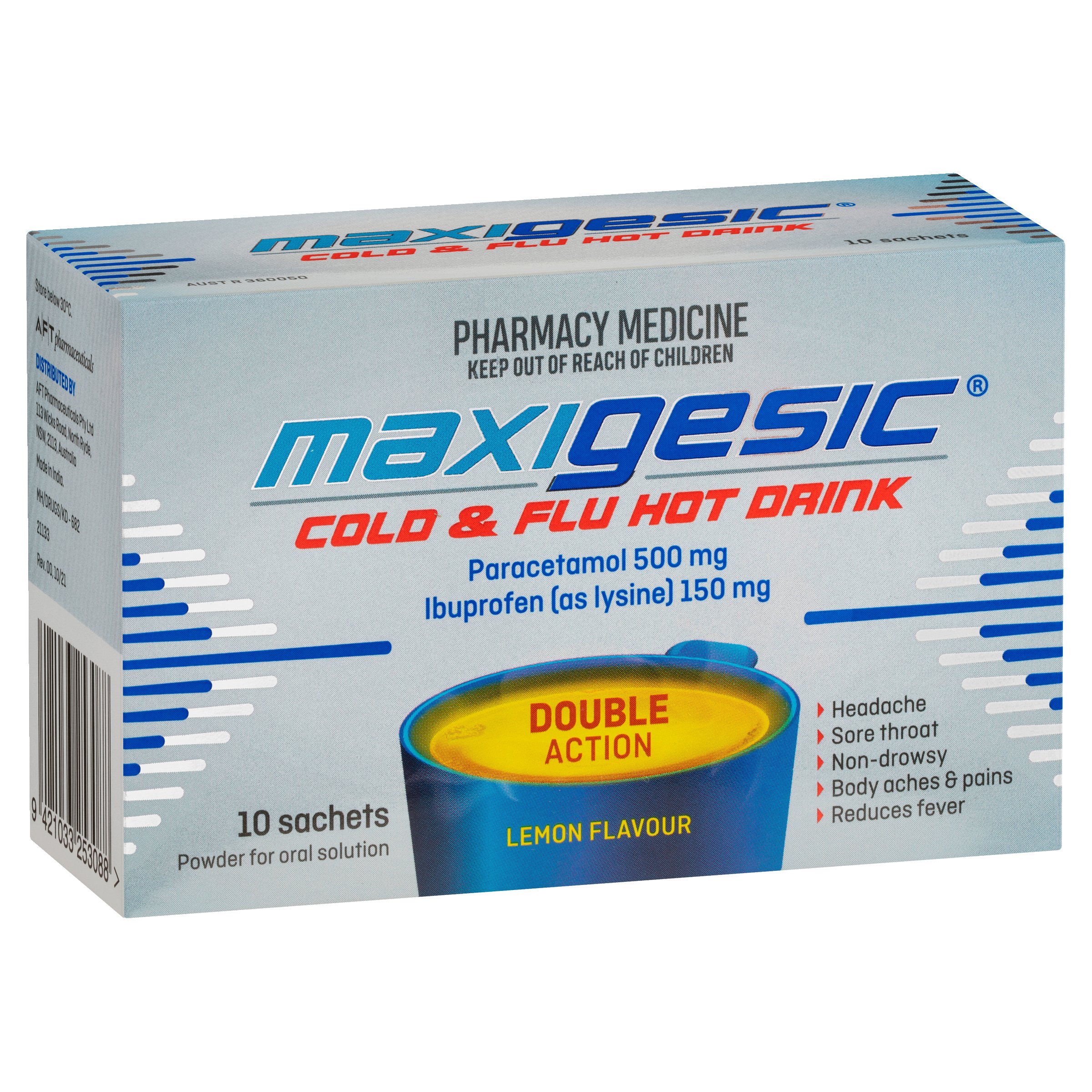 Maxigesic Cold & Flu Hot Drink 500mg/150mg - 10 sachets - Image 6