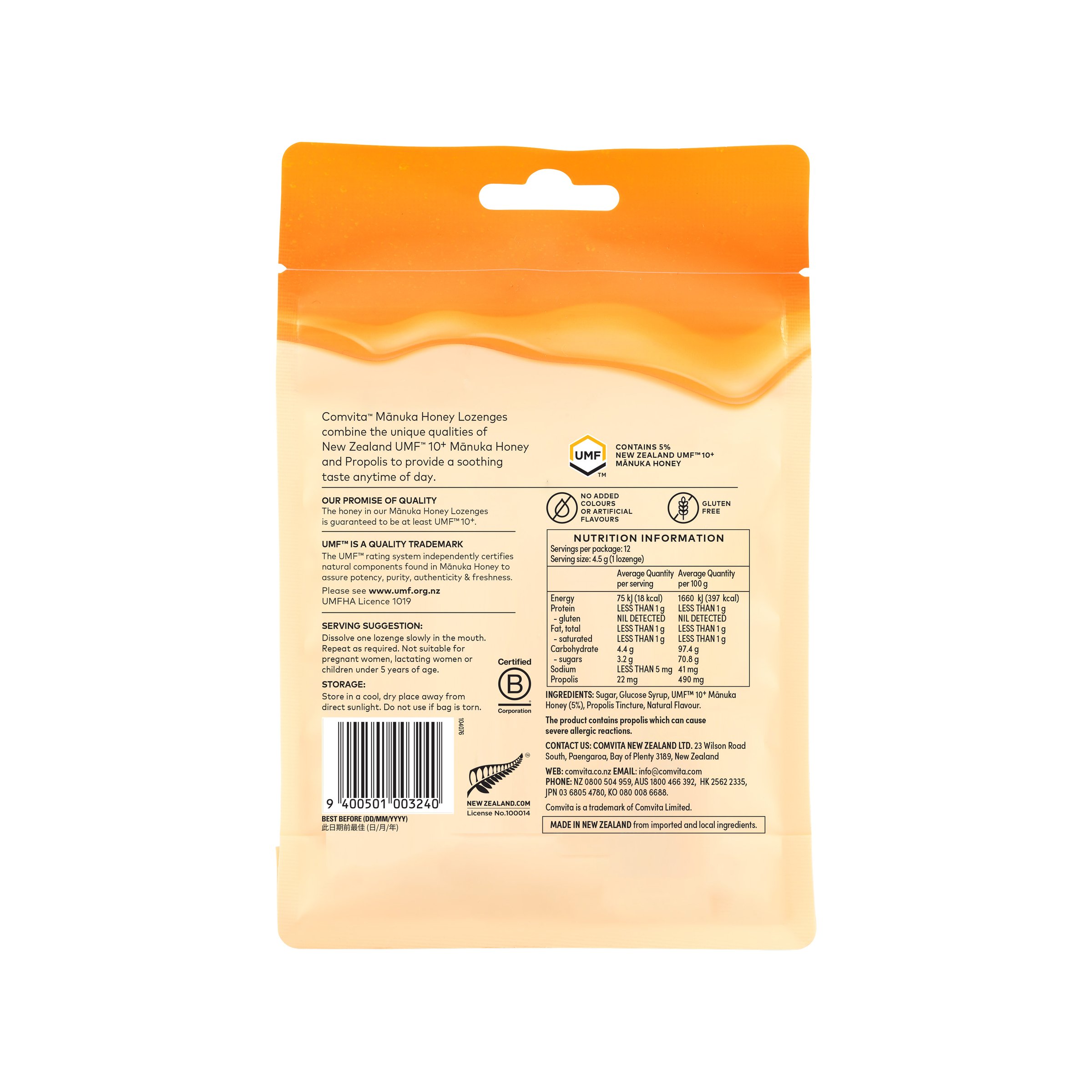 Comvita Soothing Manuka Honey Zesty Lemon Flavour 12 lozenges - Image 2