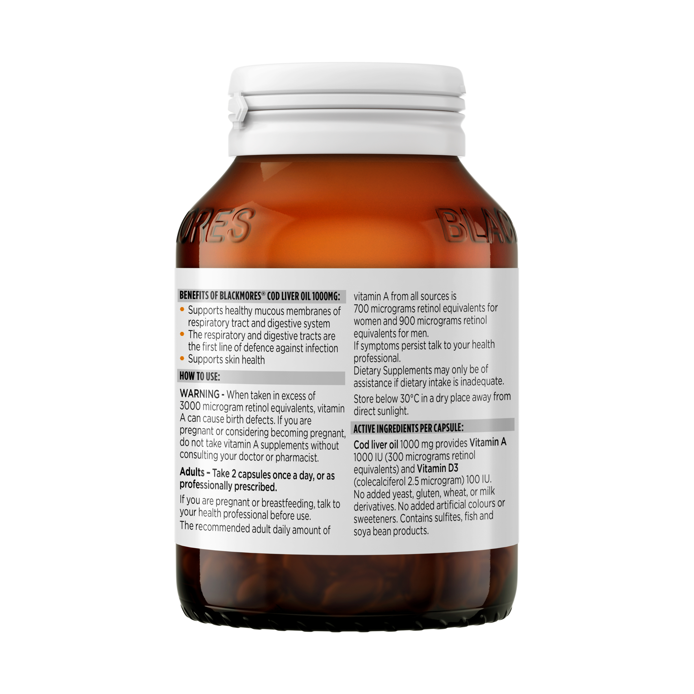 Blackmores Cod Liver Oil 1000mg - 80 capsules - Image 3
