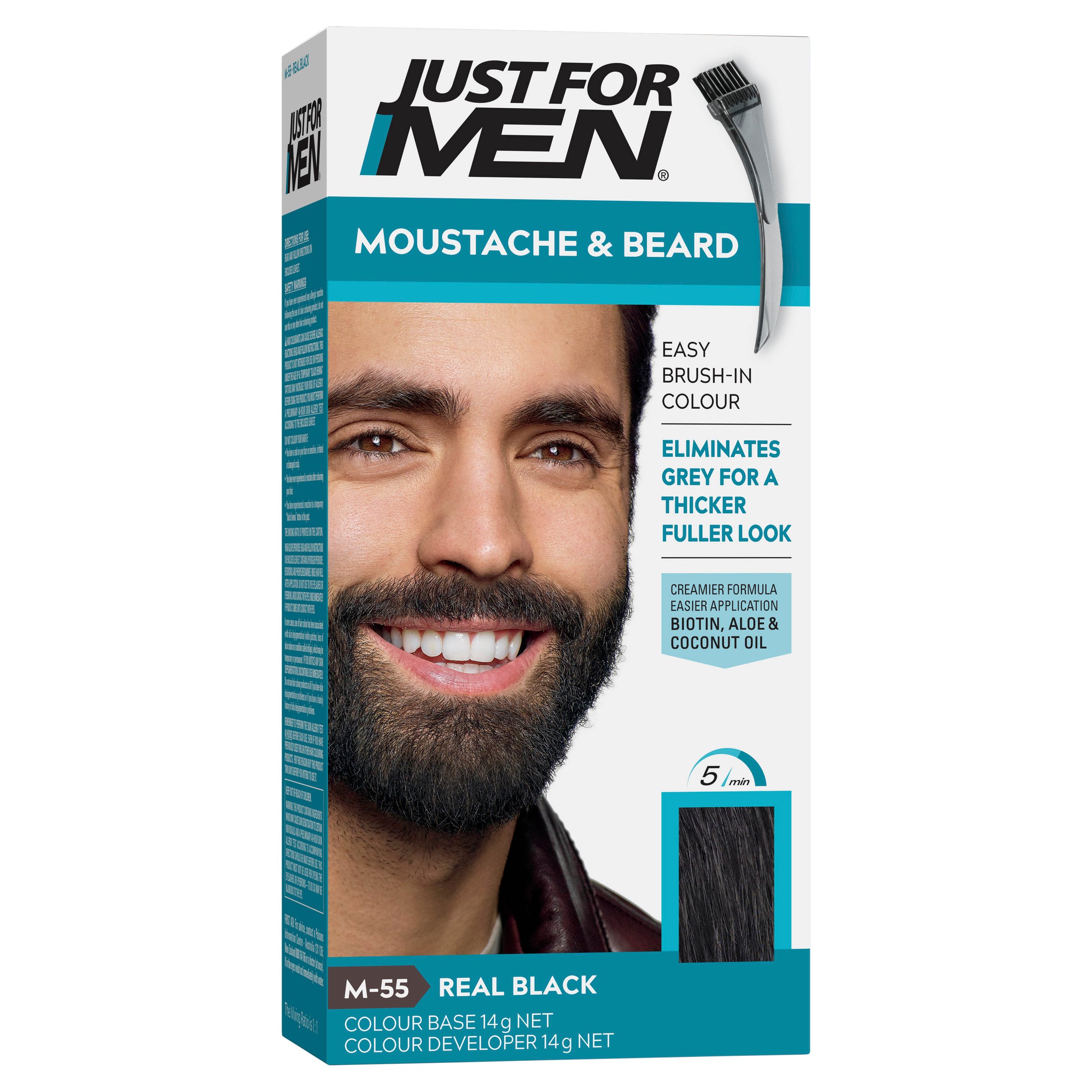 Just For Men Moustache & Beard Brush-In Colour Gel M55 Real Black 1 pack - Image 8