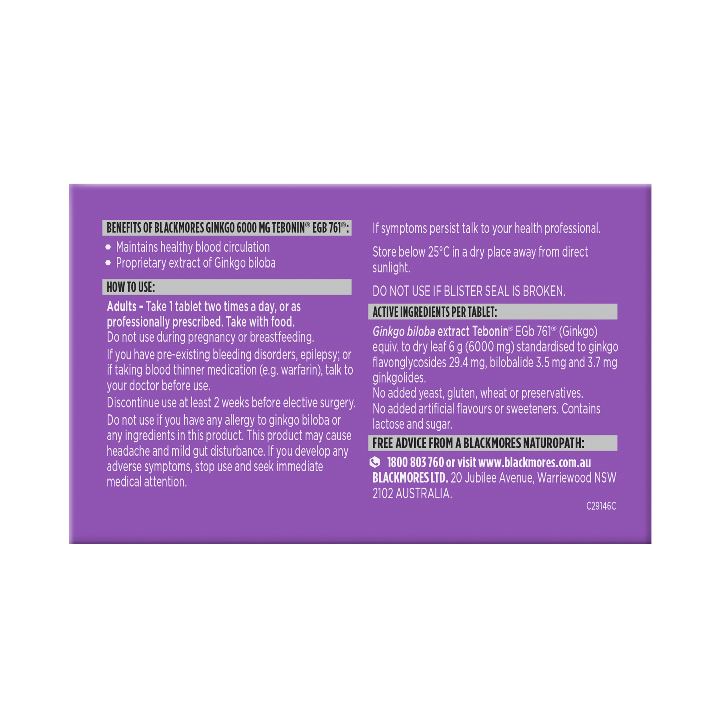 Blackmores Ginkgo 6000mg Tebonin EGb 761 - 30 tablets - Image 2