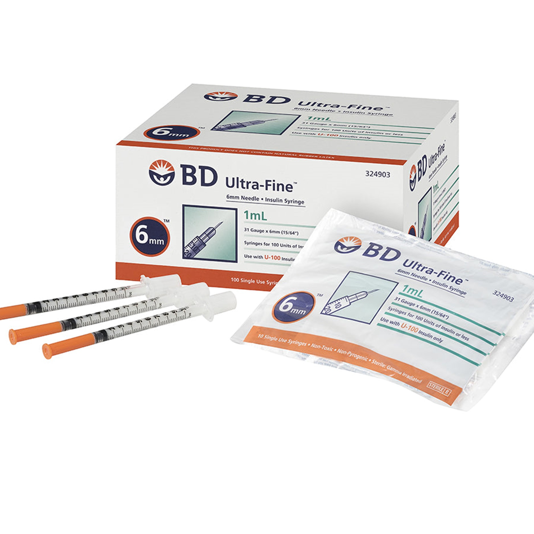 BD Ultra-Fine Insulin Syringe 1.0mL 31G x 6mm 100