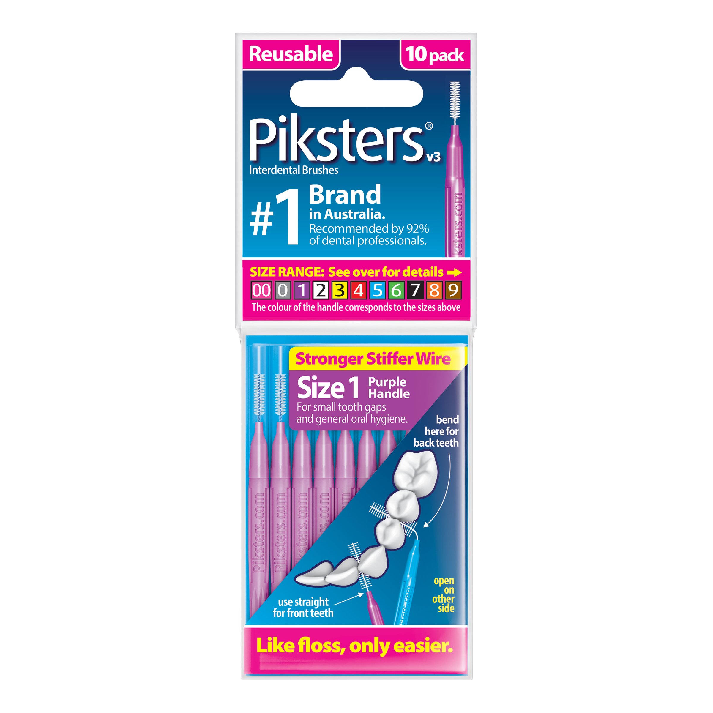 Piksters Interdental Brush Size 1 Purple 10 pack - Image 1
