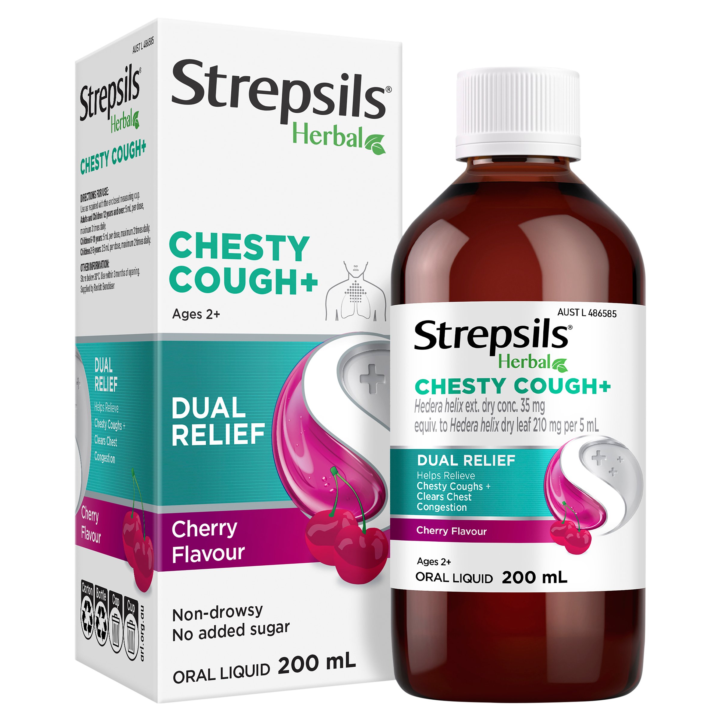 Strepsils Herbal Chesty Cough+ Liquid Cherry Flavour 200ml - Image 5